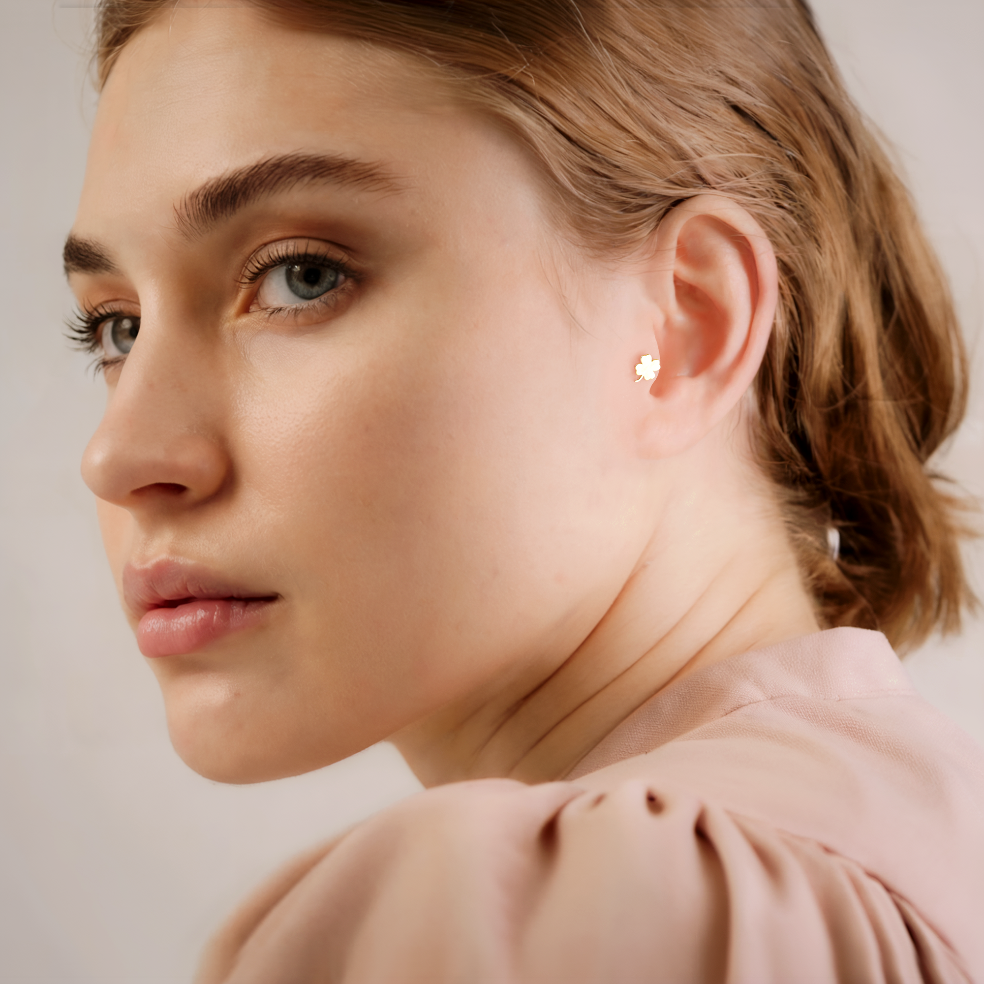 Four-Leaf Clover Flatback Ear Piercing 14K Gold