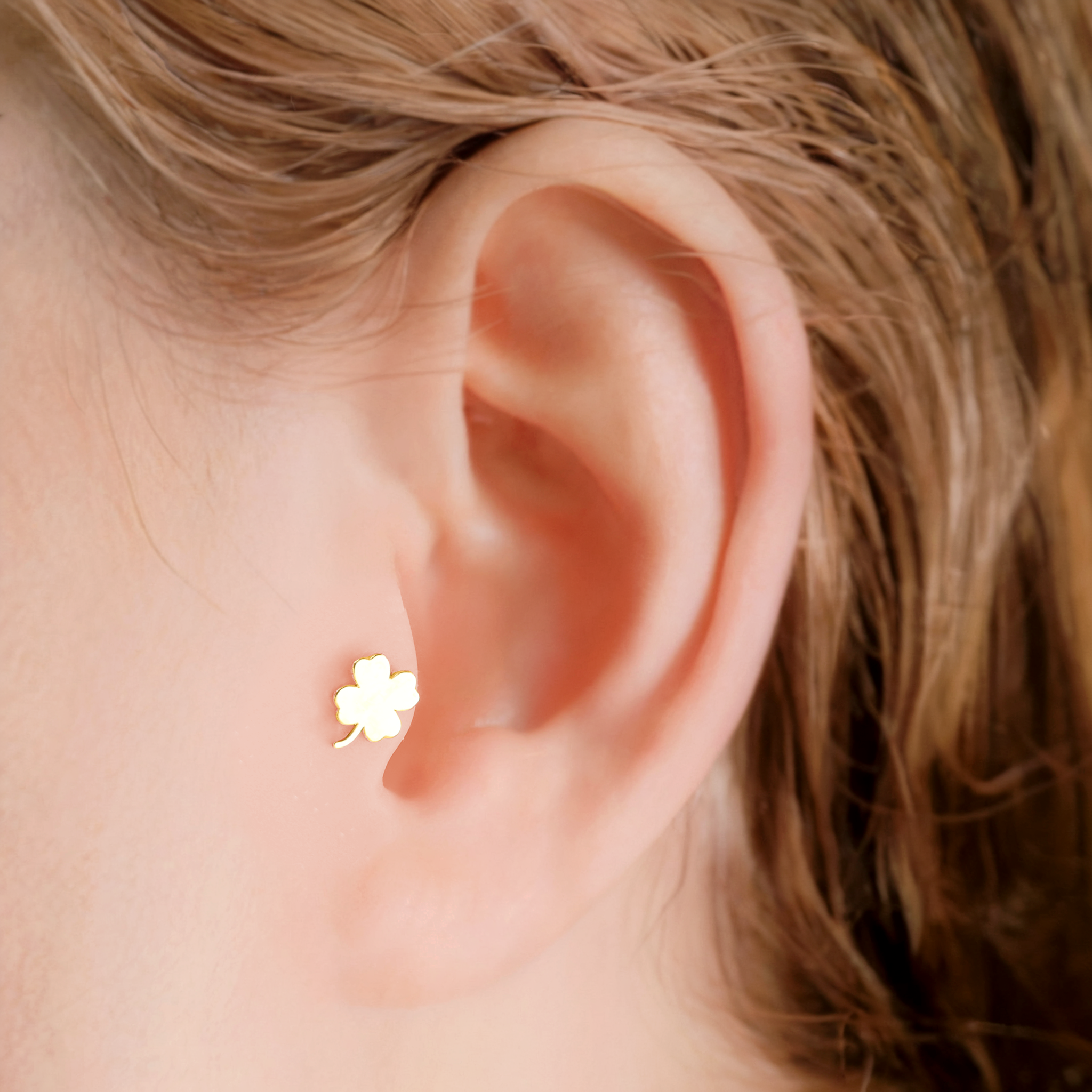 Four-Leaf Clover Flatback Ear Piercing 14K Gold