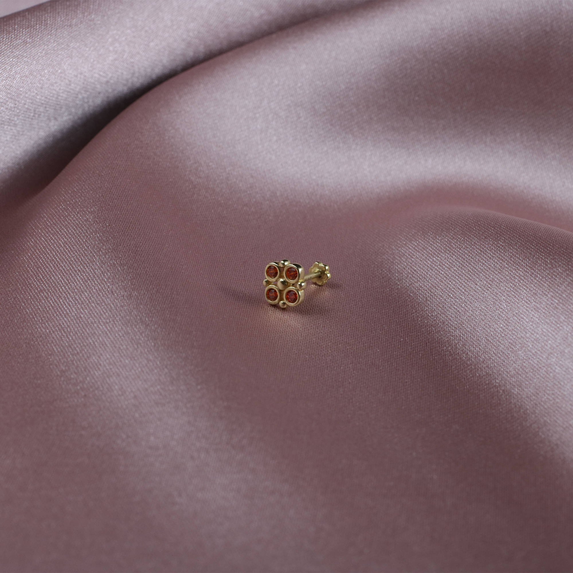 Four Oranges Flatback Ear Piercing 14K Gold with CZ Stone