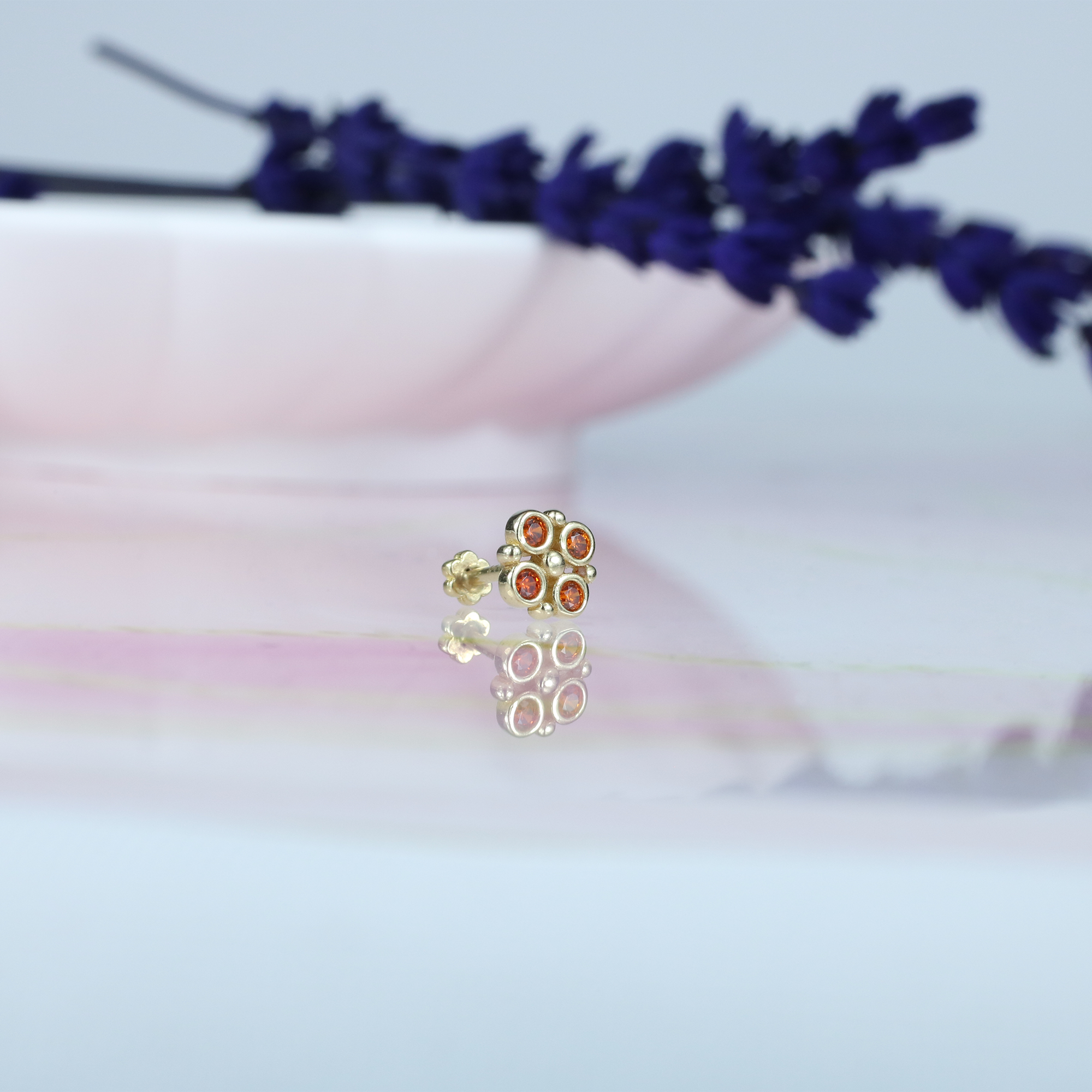 Four Oranges Flatback Ear Piercing 14K Gold with CZ Stone