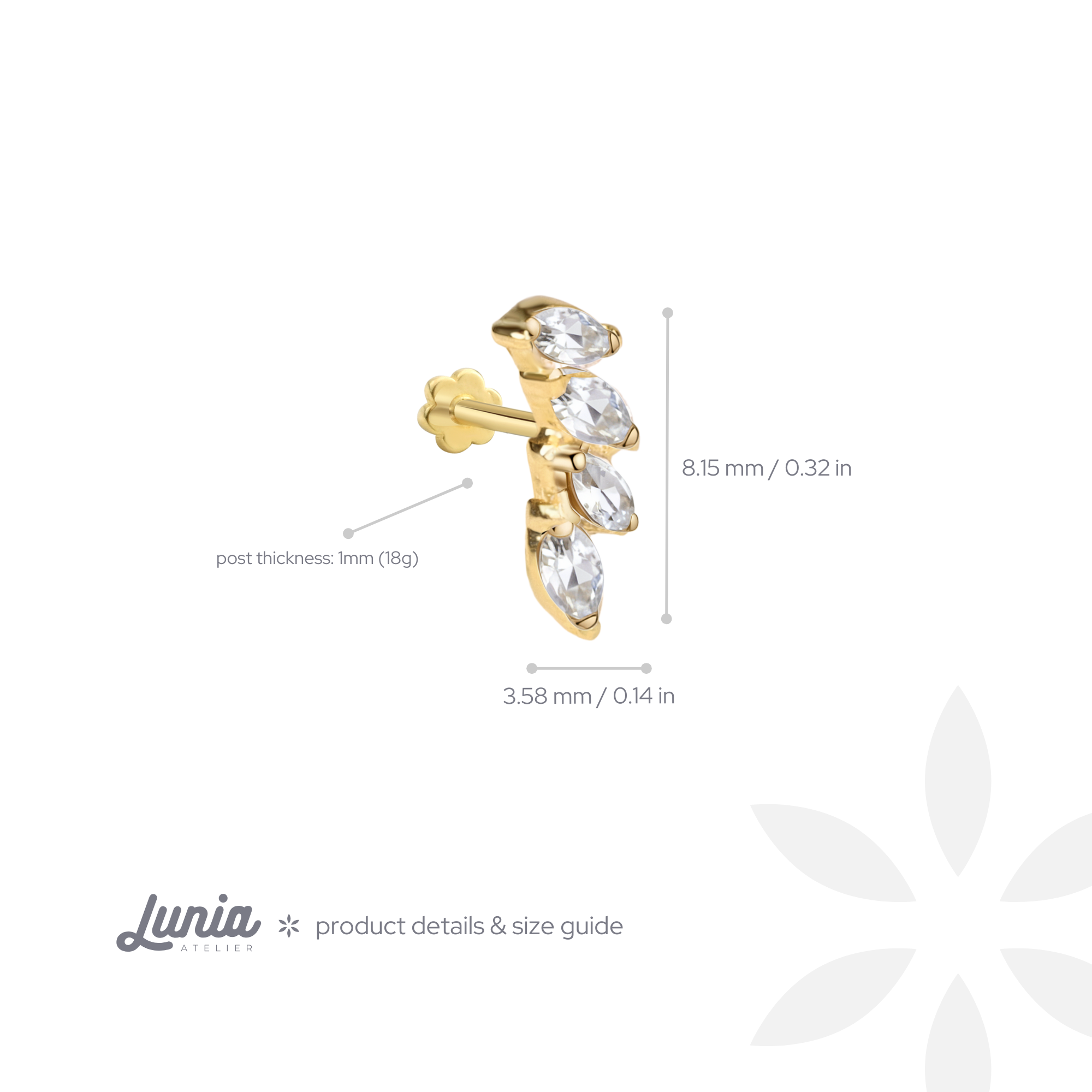 Four Stones Flatback Ear Piercing 14K Gold with CZ Stone