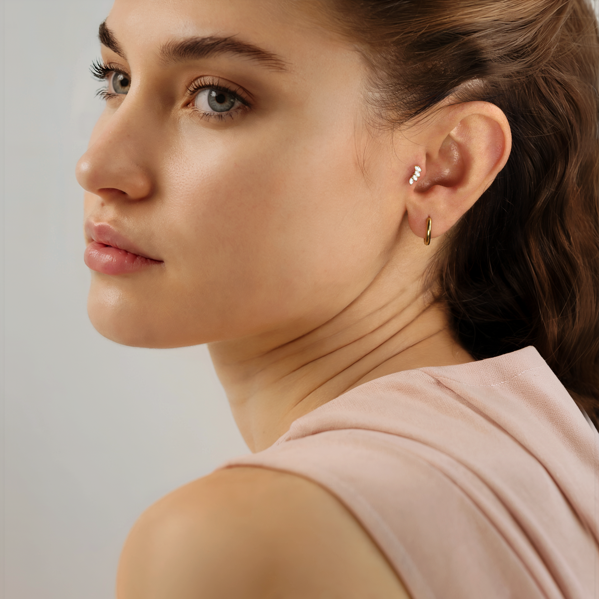 Four Stones Flatback Ear Piercing 14K Gold with CZ Stone
