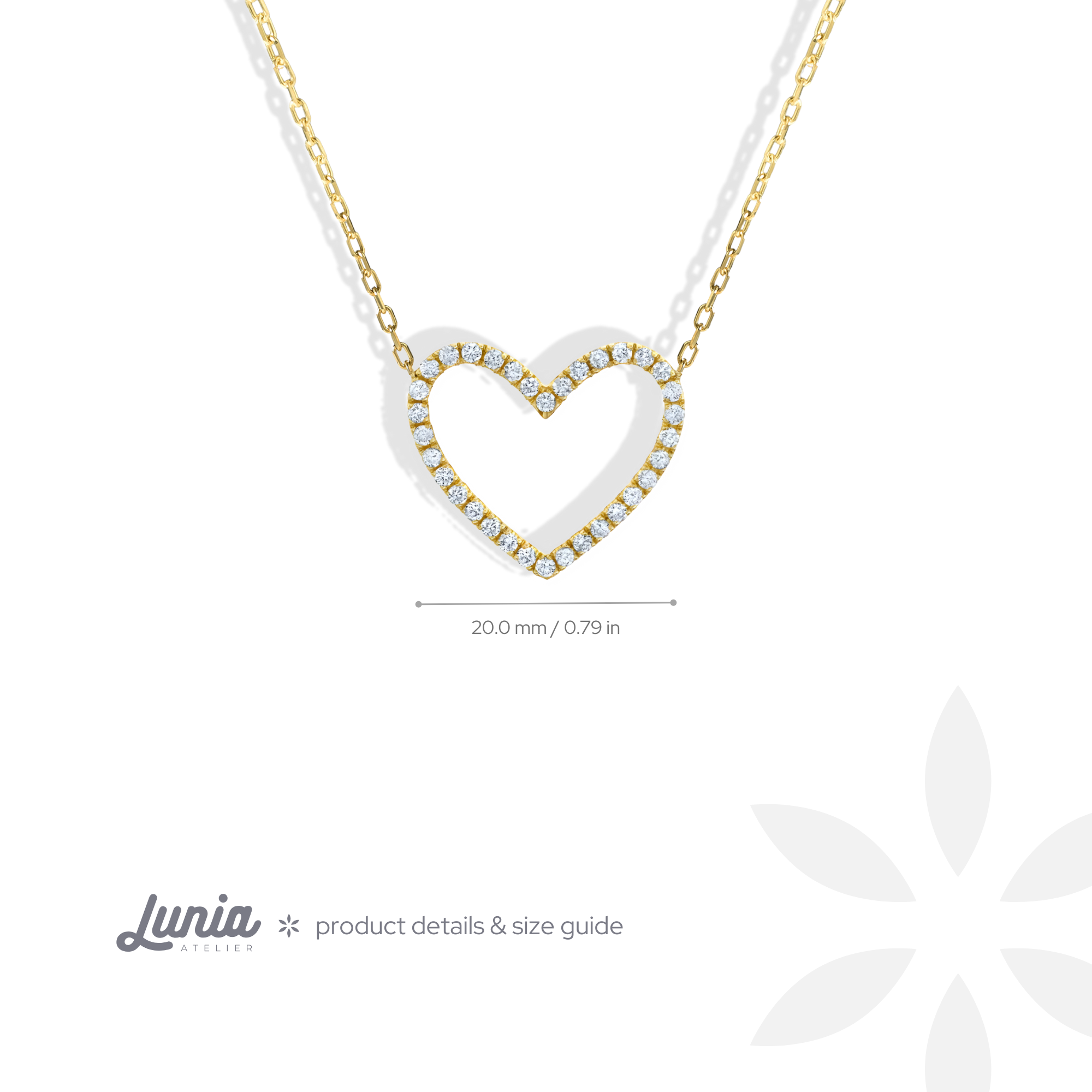 Frame Diamond Stone Heart Necklace 14K Gold