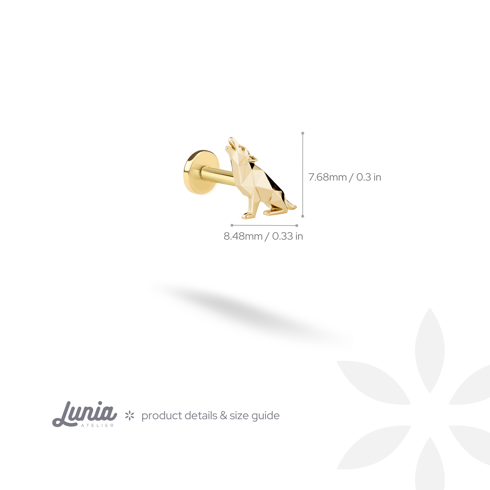 Geometric Howling Wolf Flatback Ear Piercing 14K Gold / Silver