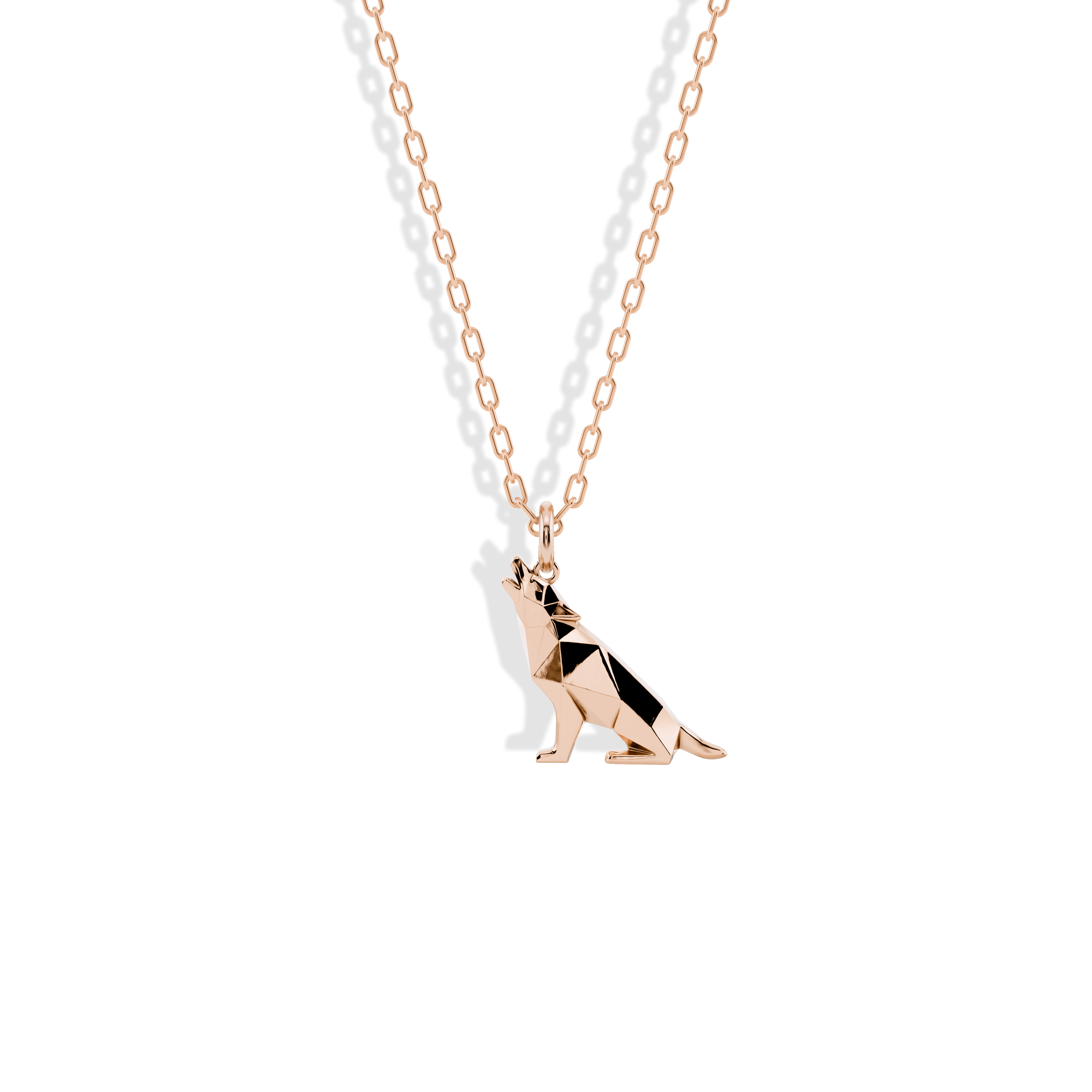 Geometric Howling Wolf Pendant Necklace 14K Gold / Silver