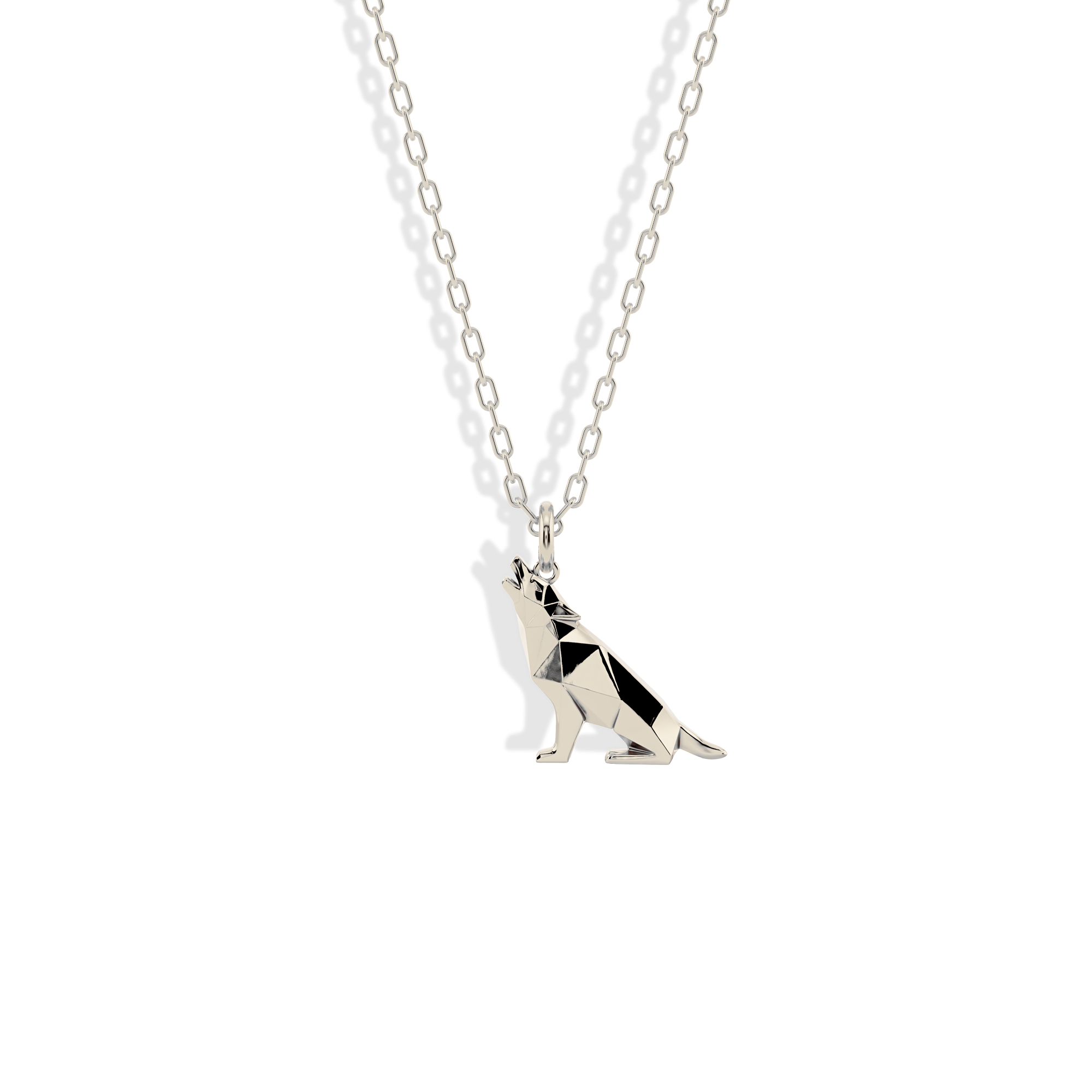 Geometric Howling Wolf Pendant Necklace 14K Gold / Silver