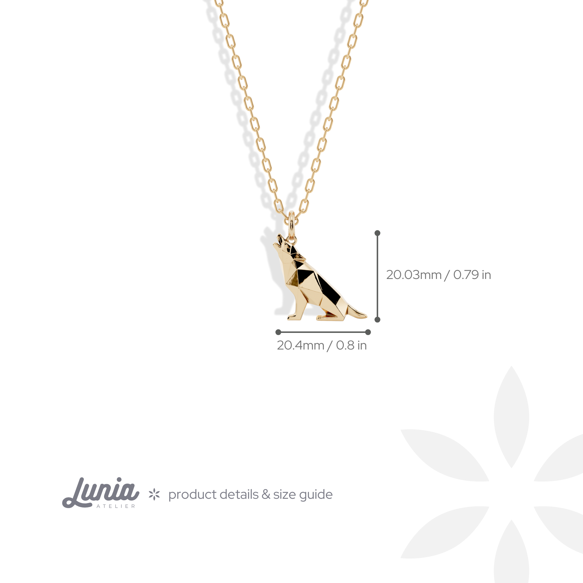 Geometric Howling Wolf Pendant Necklace 14K Gold / Silver
