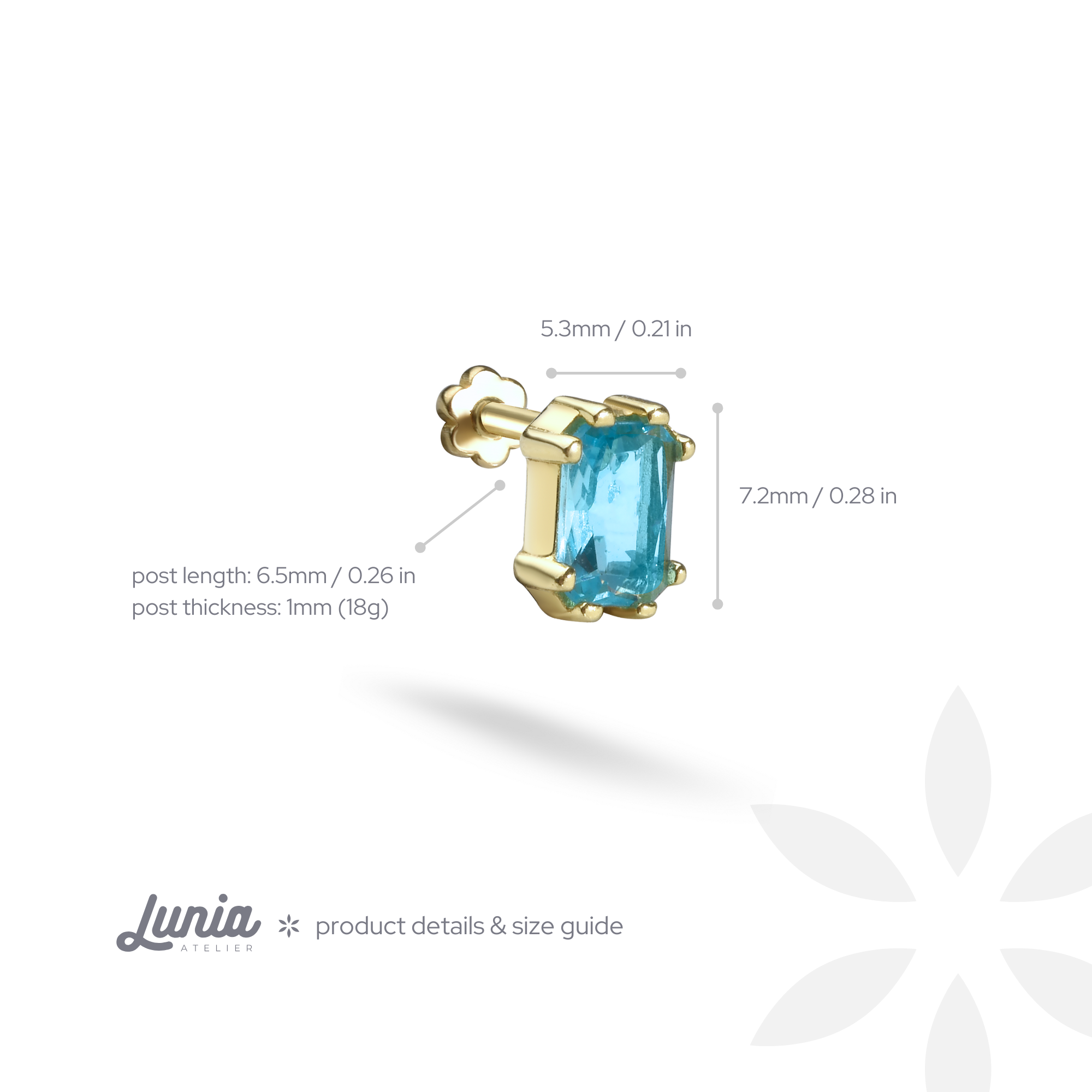 Glass Turquoise Flatback Ear Piercing 14K Gold with CZ Stone