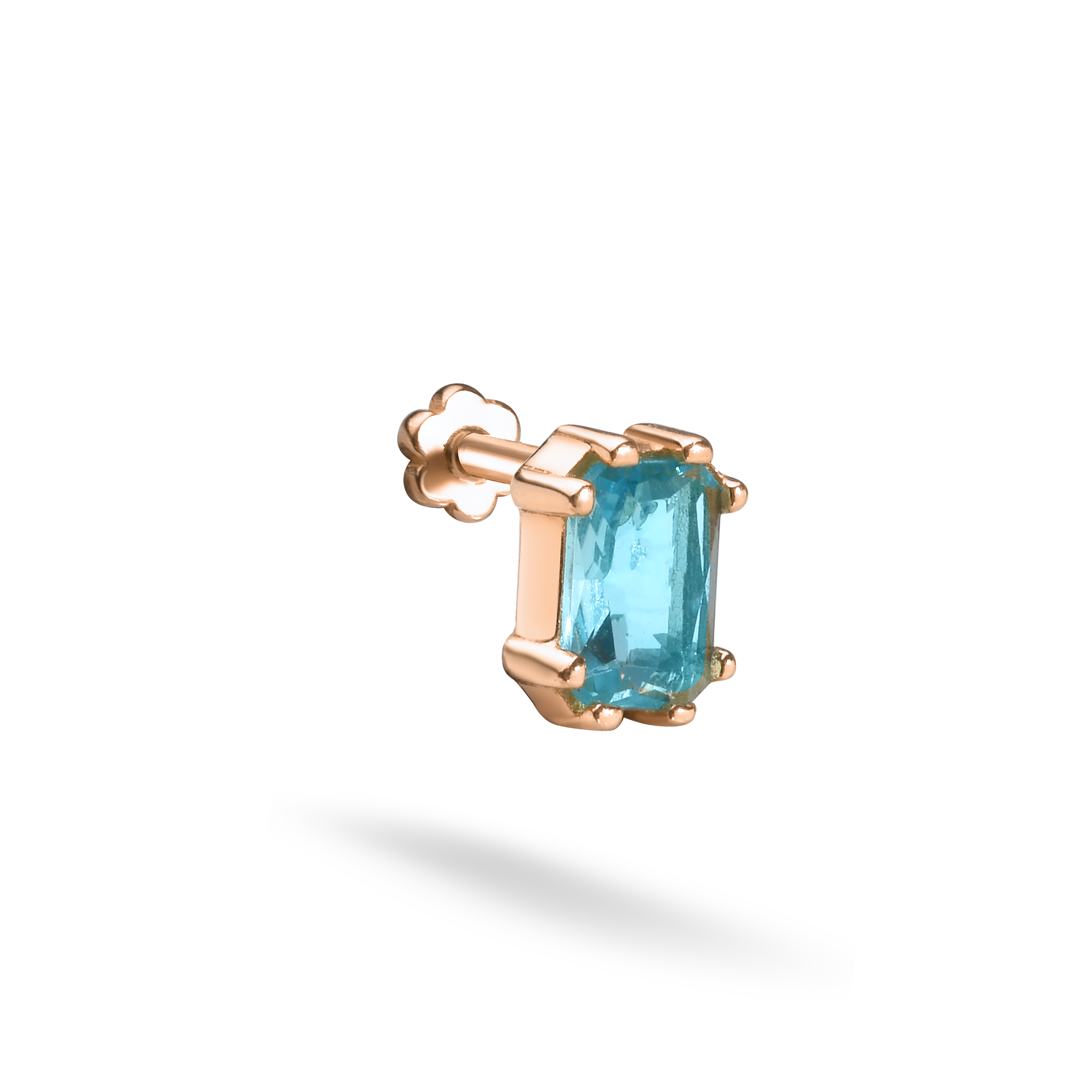 Glass Turquoise Flatback Ear Piercing 14K Gold with CZ Stone