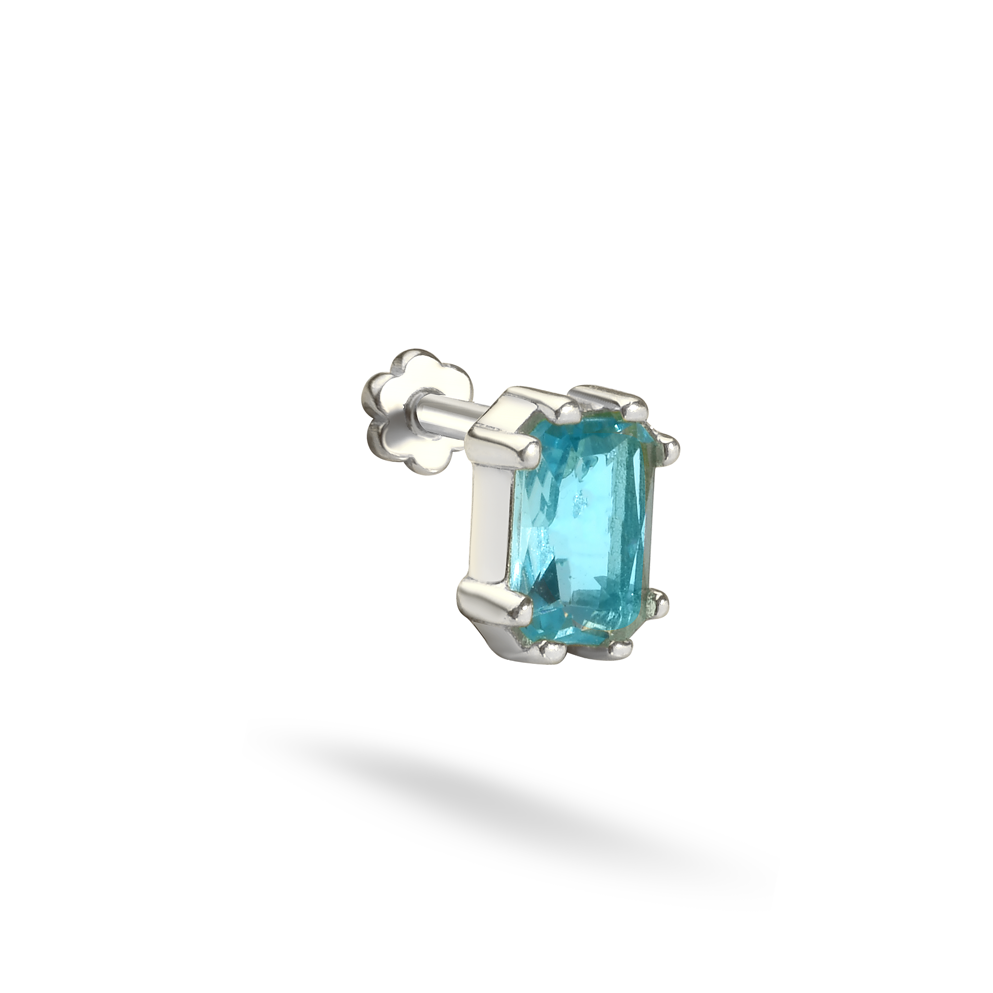 Glass Turquoise Flatback Ear Piercing 14K Gold with CZ Stone