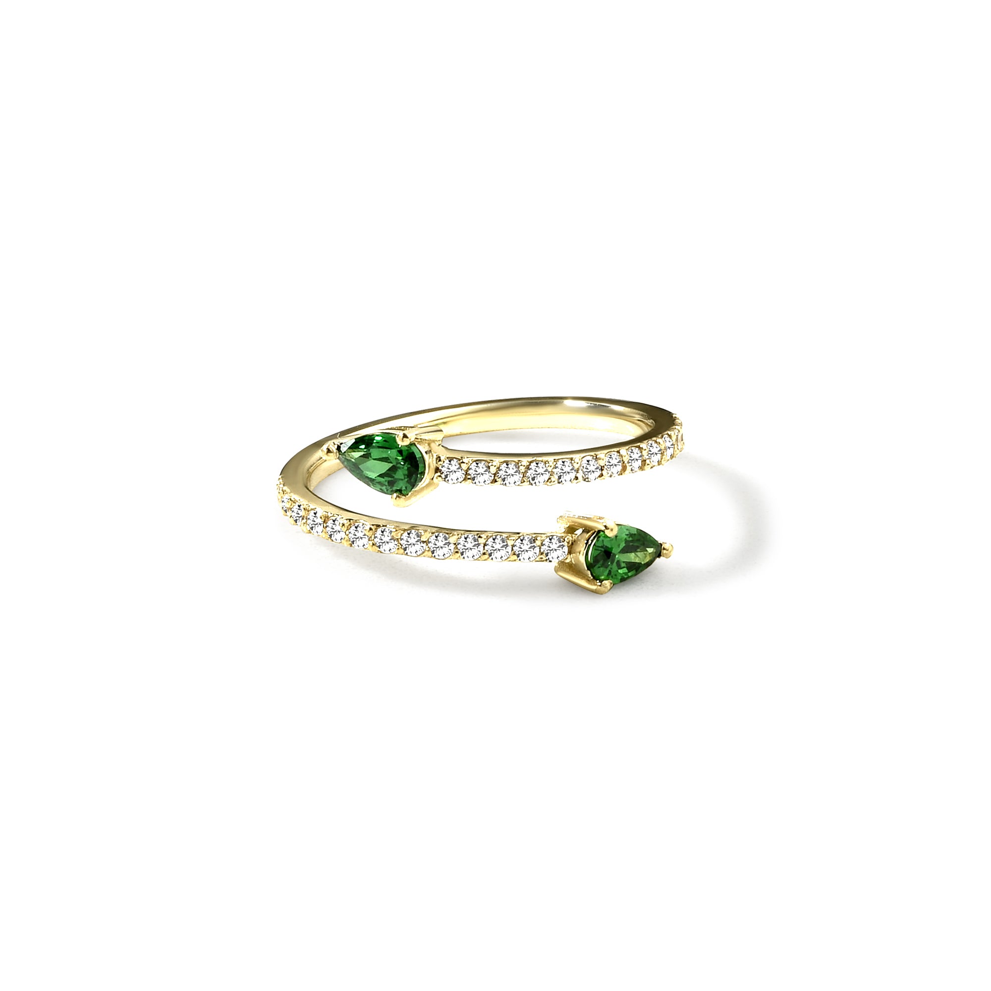 Green Double Headed Diamond Ring 14K Gold