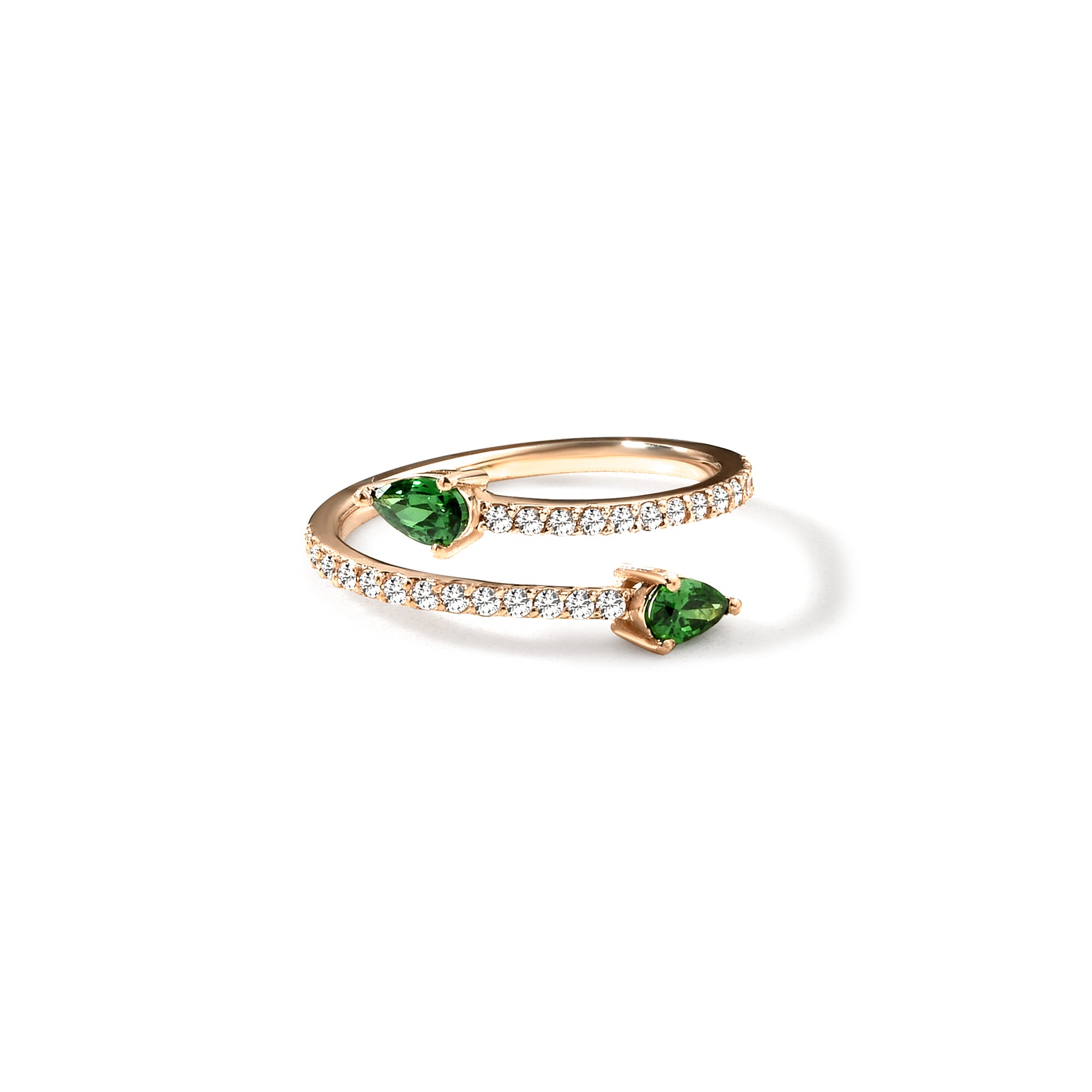 Green Double Headed Diamond Ring 14K Gold