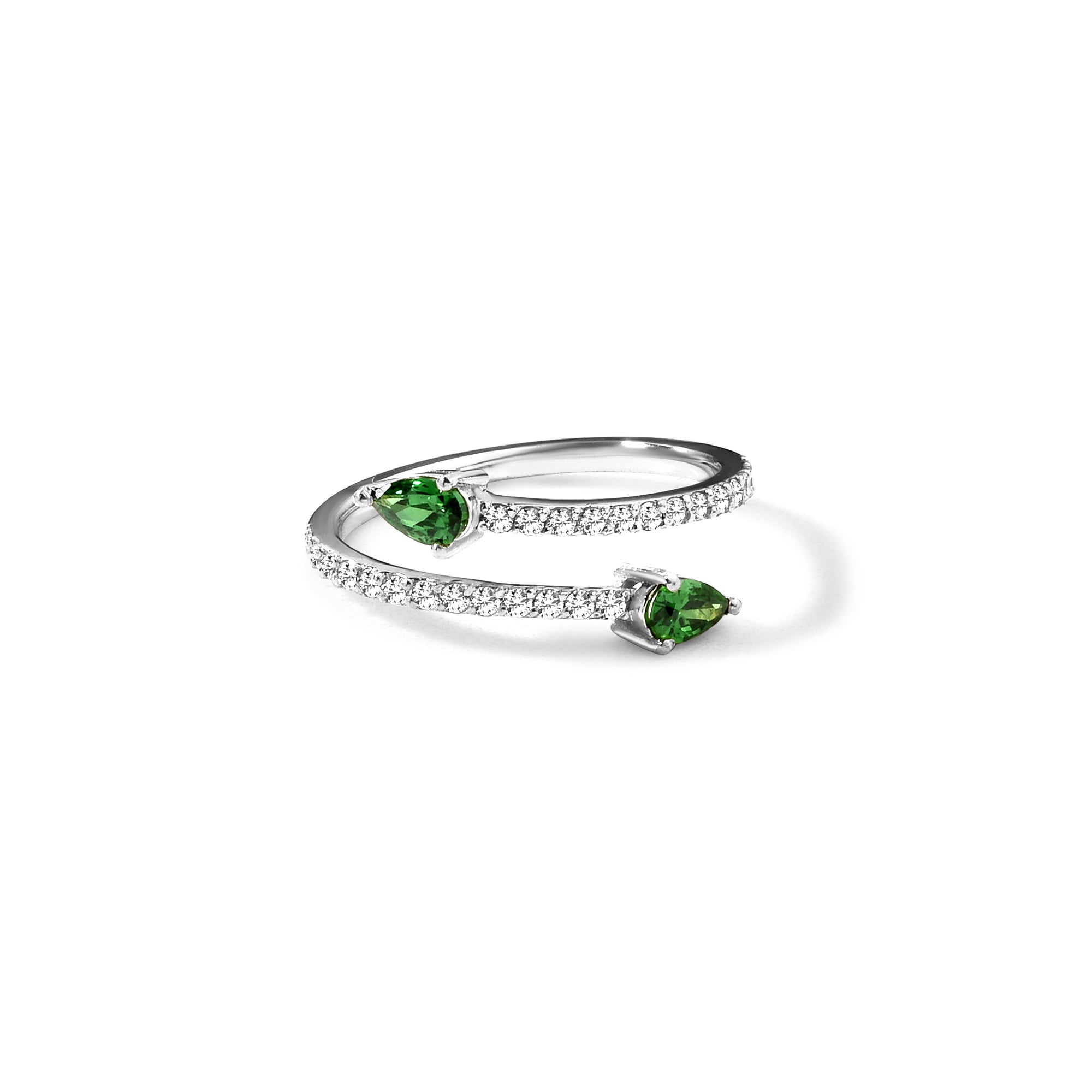 Green Double Headed Diamond Ring 14K Gold