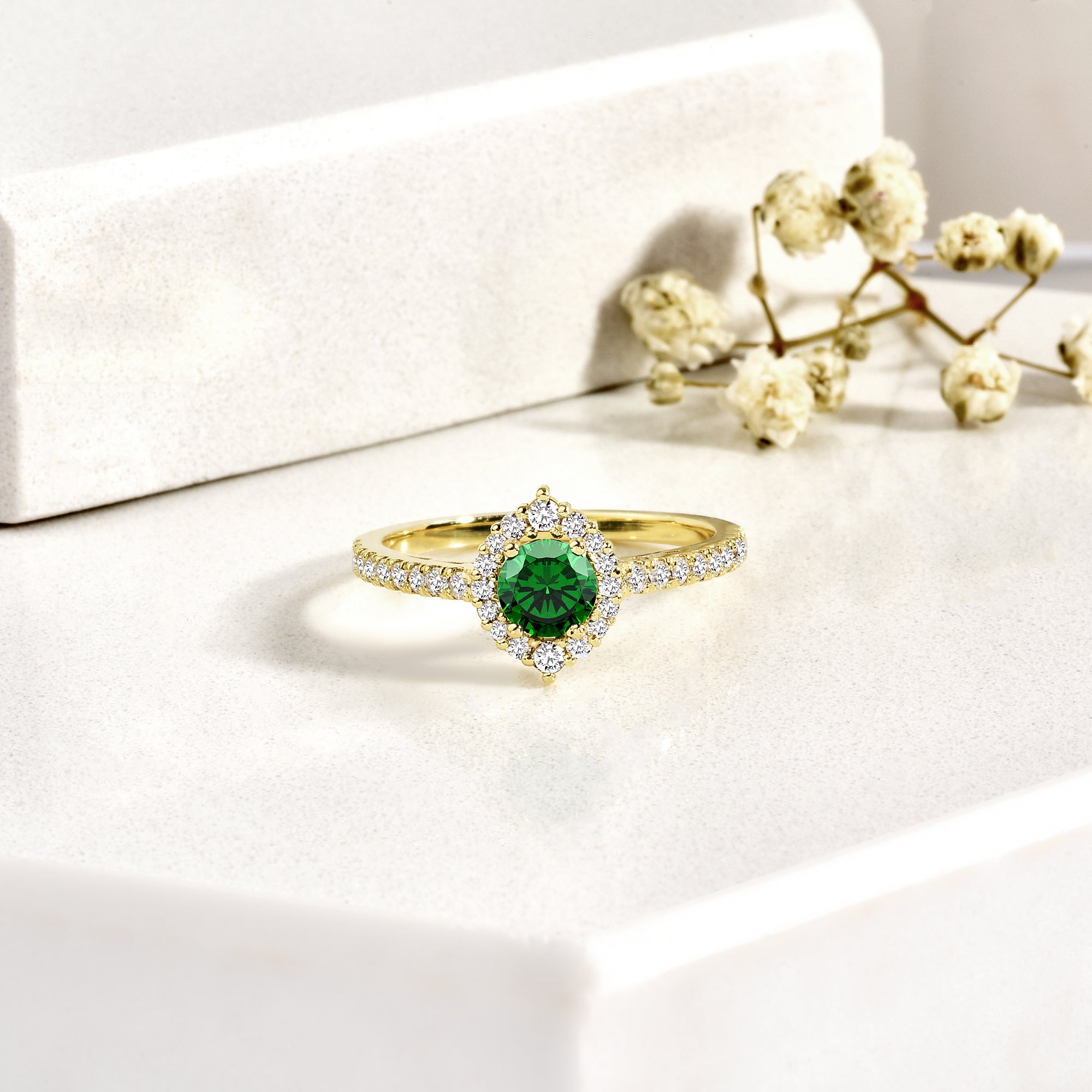 Green Halo Oval Diamond Ring 14K Gold