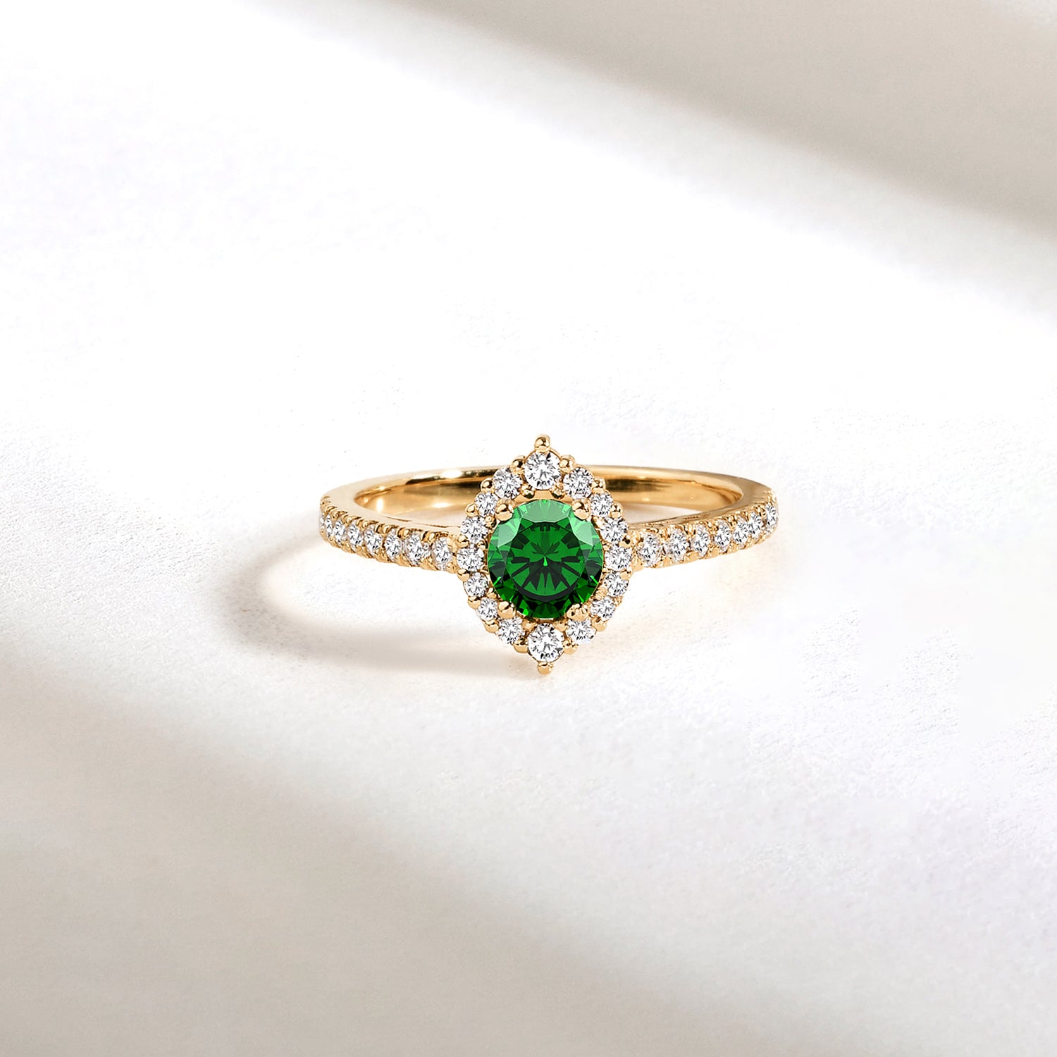 Green Halo Oval Diamond Ring 14K Gold