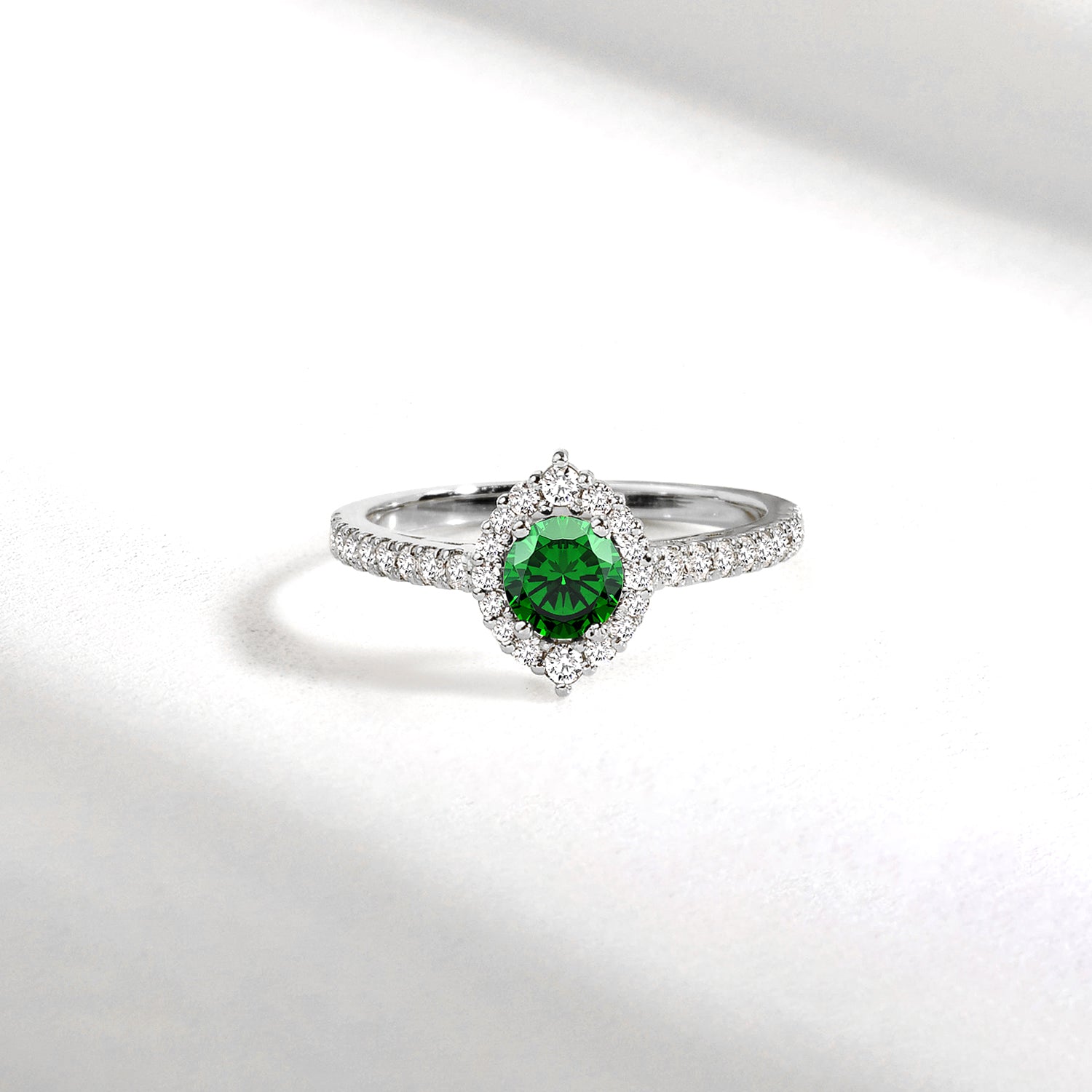 Green Halo Oval Diamond Ring 14K Gold