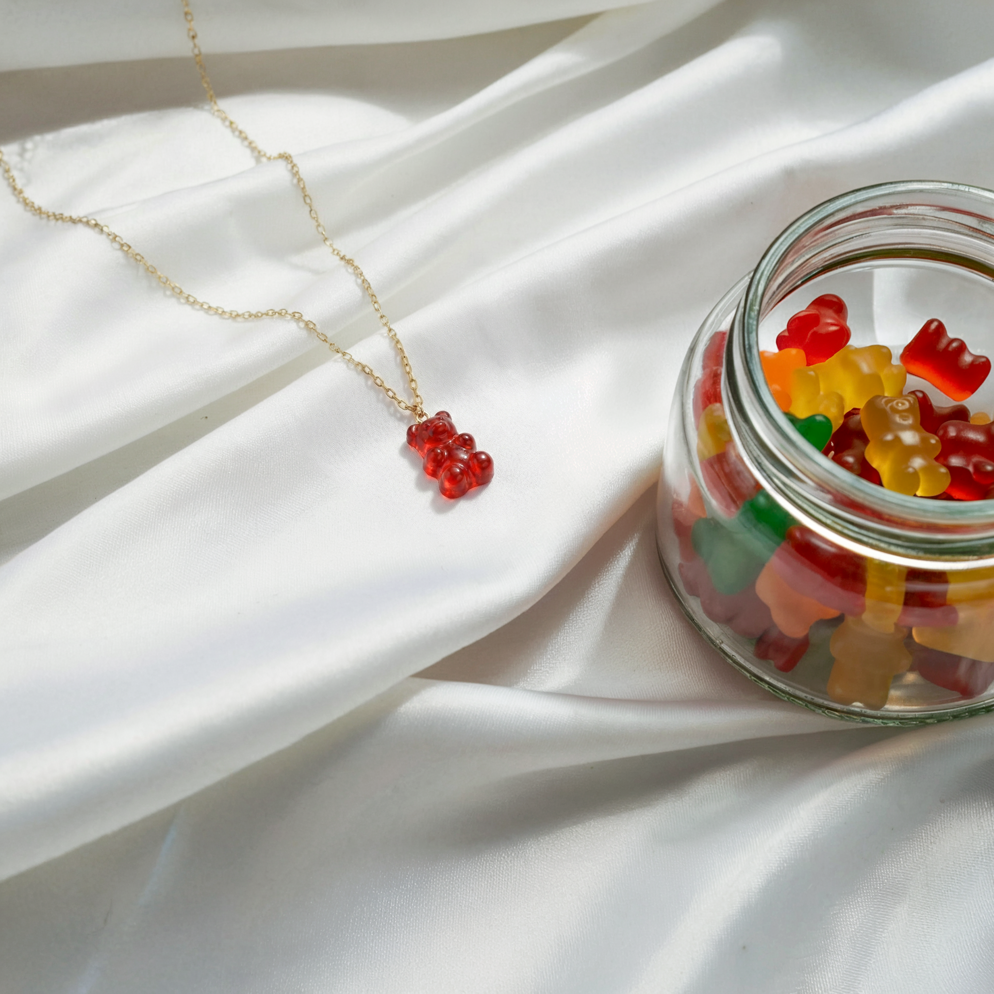 Gummy Bear Red Color Candy Necklace 14K Gold / Silver