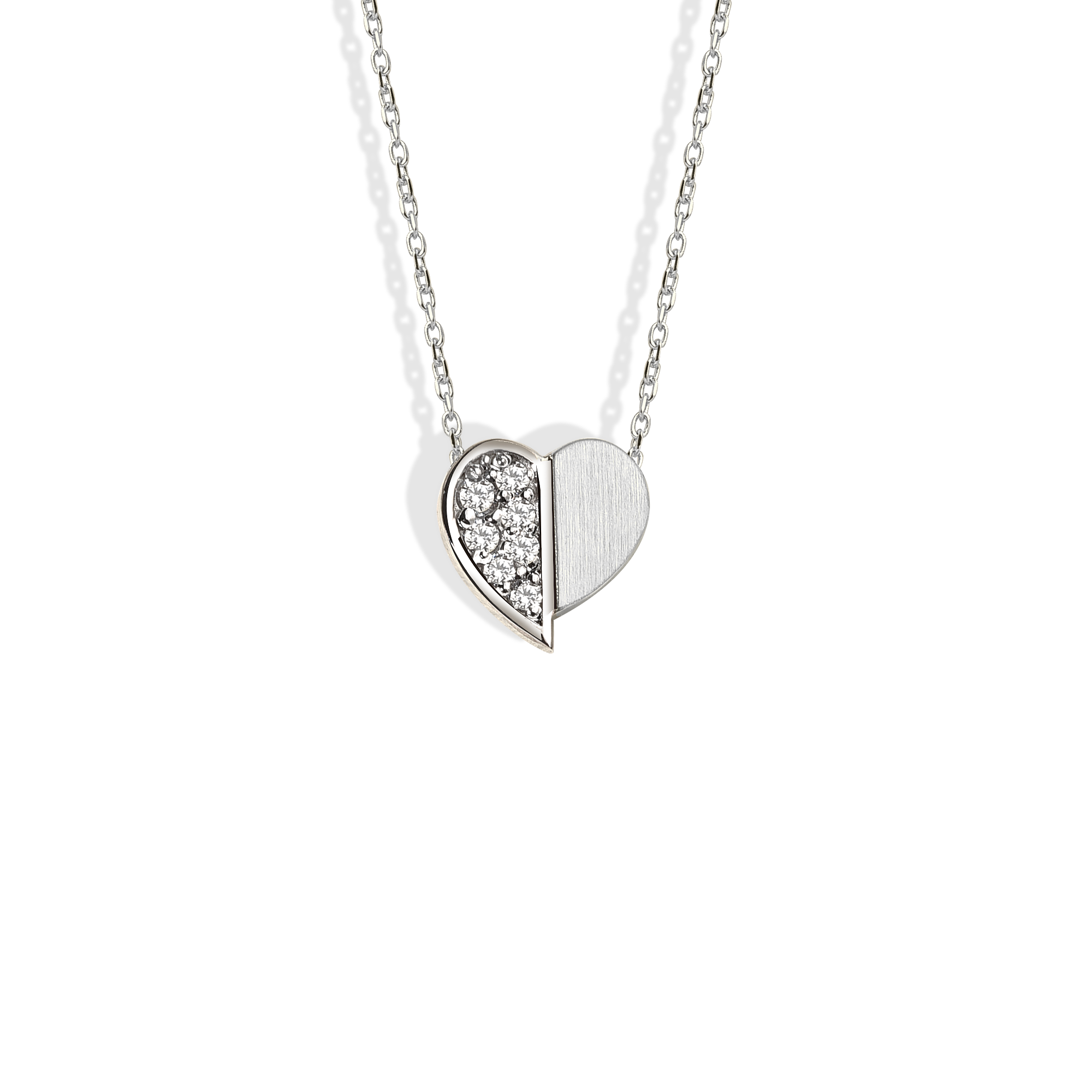 Half Stone Heart Diamond Necklace 14K Gold / Silver