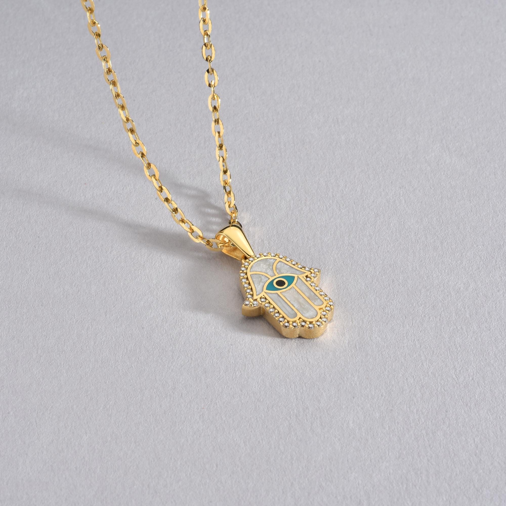 Hamsa Evil Eye Diamond Necklace 14K Gold / Silver
