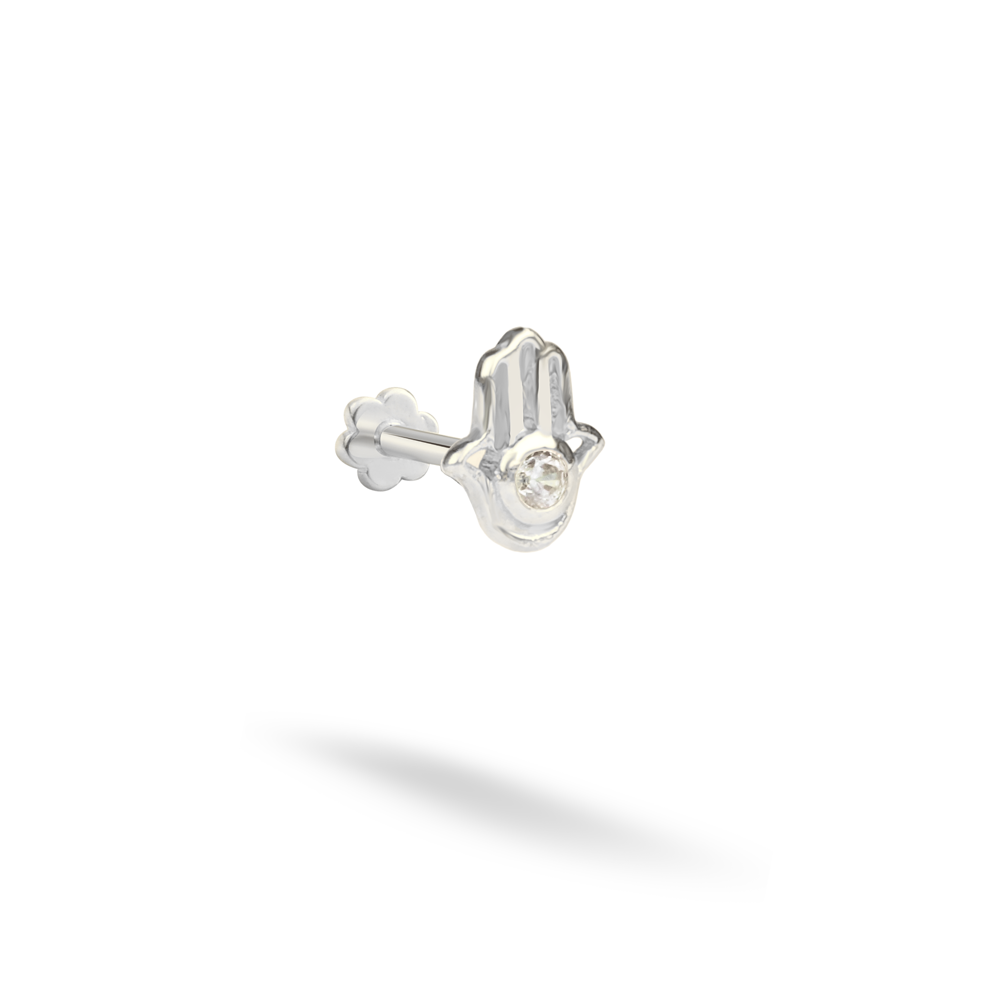Hamsa Hand Flatback Ear Piercing 14K Gold with CZ Stone