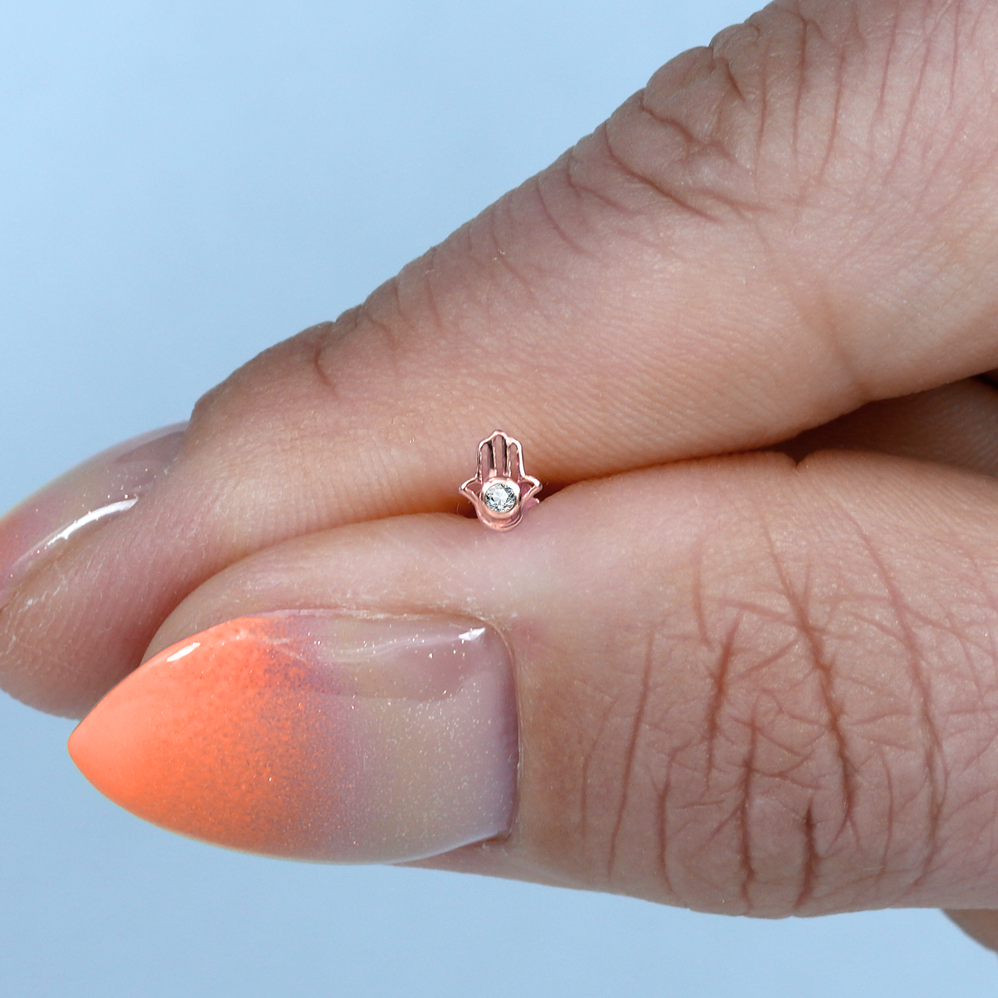 Hamsa Hand Flatback Ear Piercing 14K Gold with CZ Stone