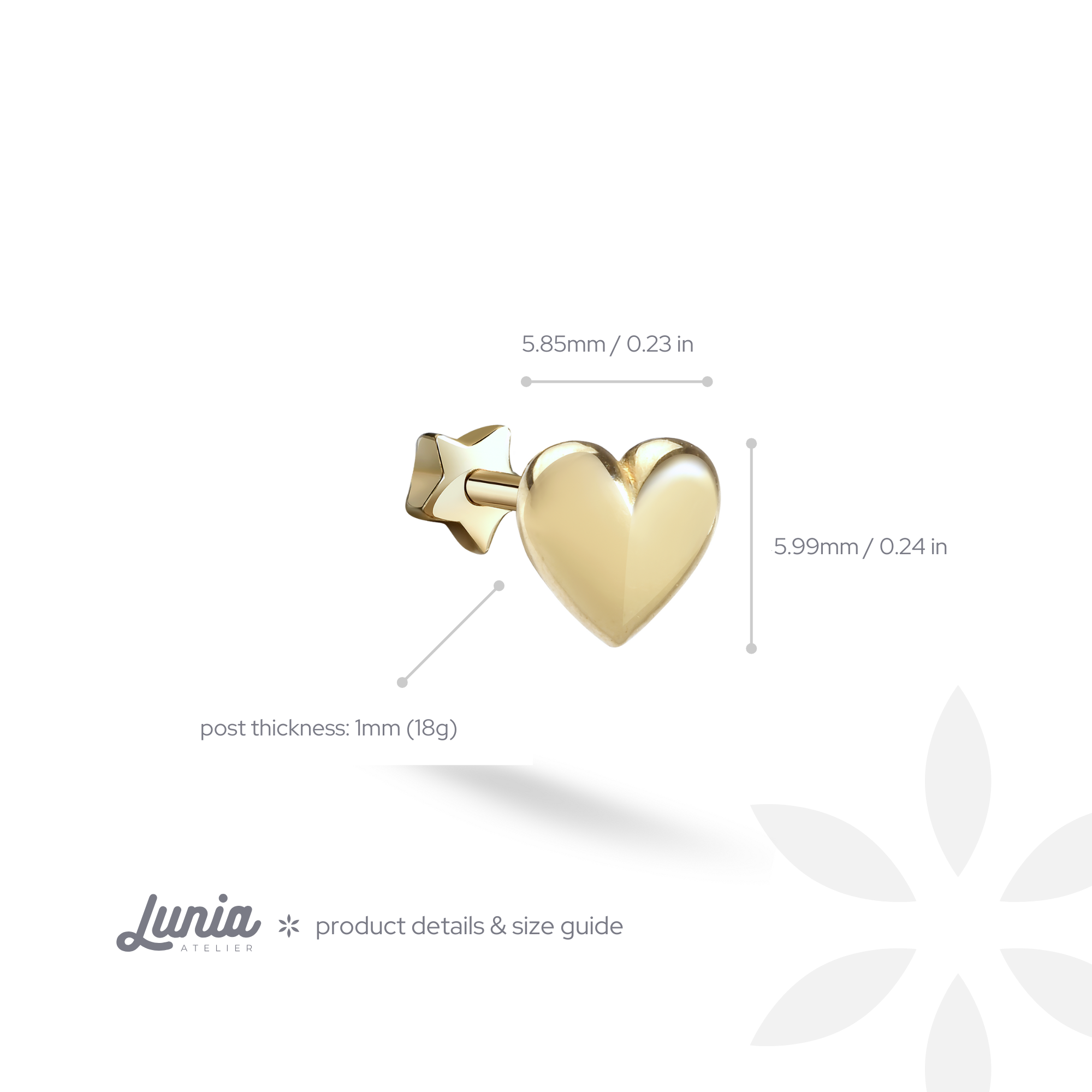 Heart Flatback Ear Piercing 14K Gold