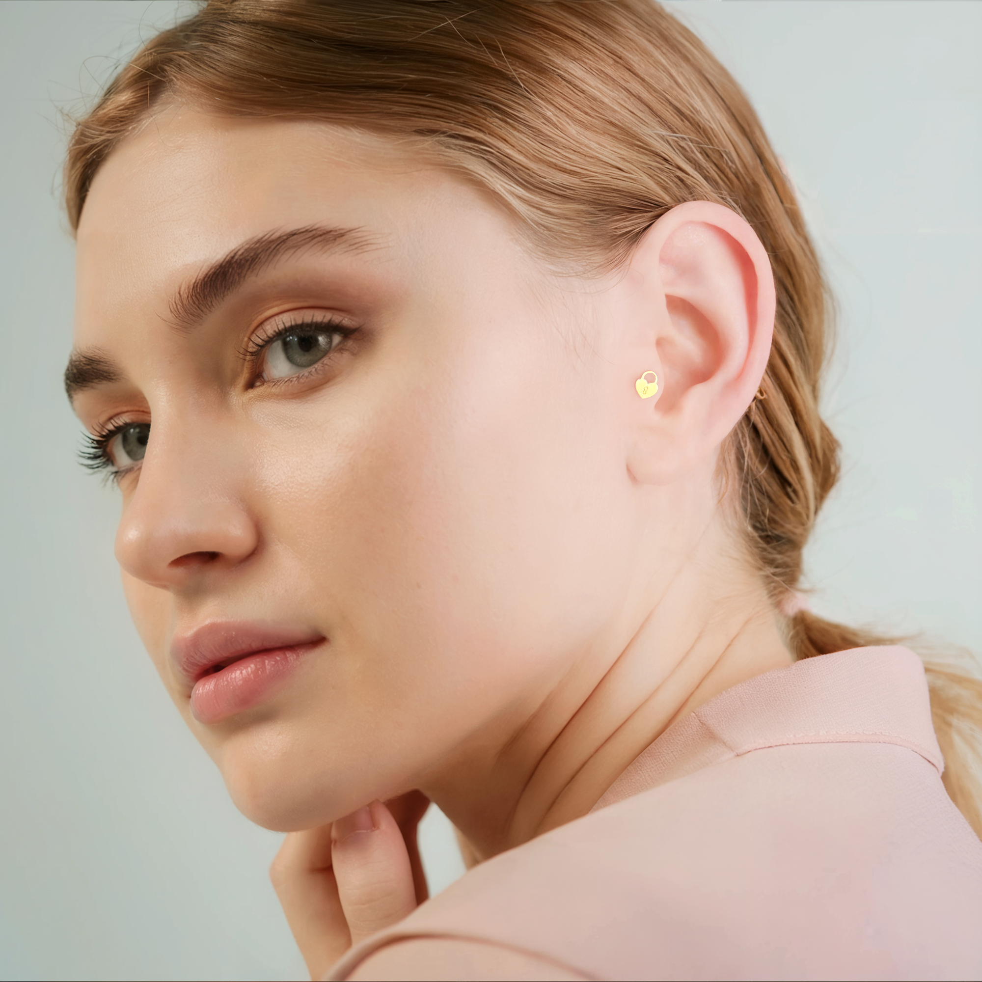 Heart Lock Flatback Ear Piercing 14K Gold