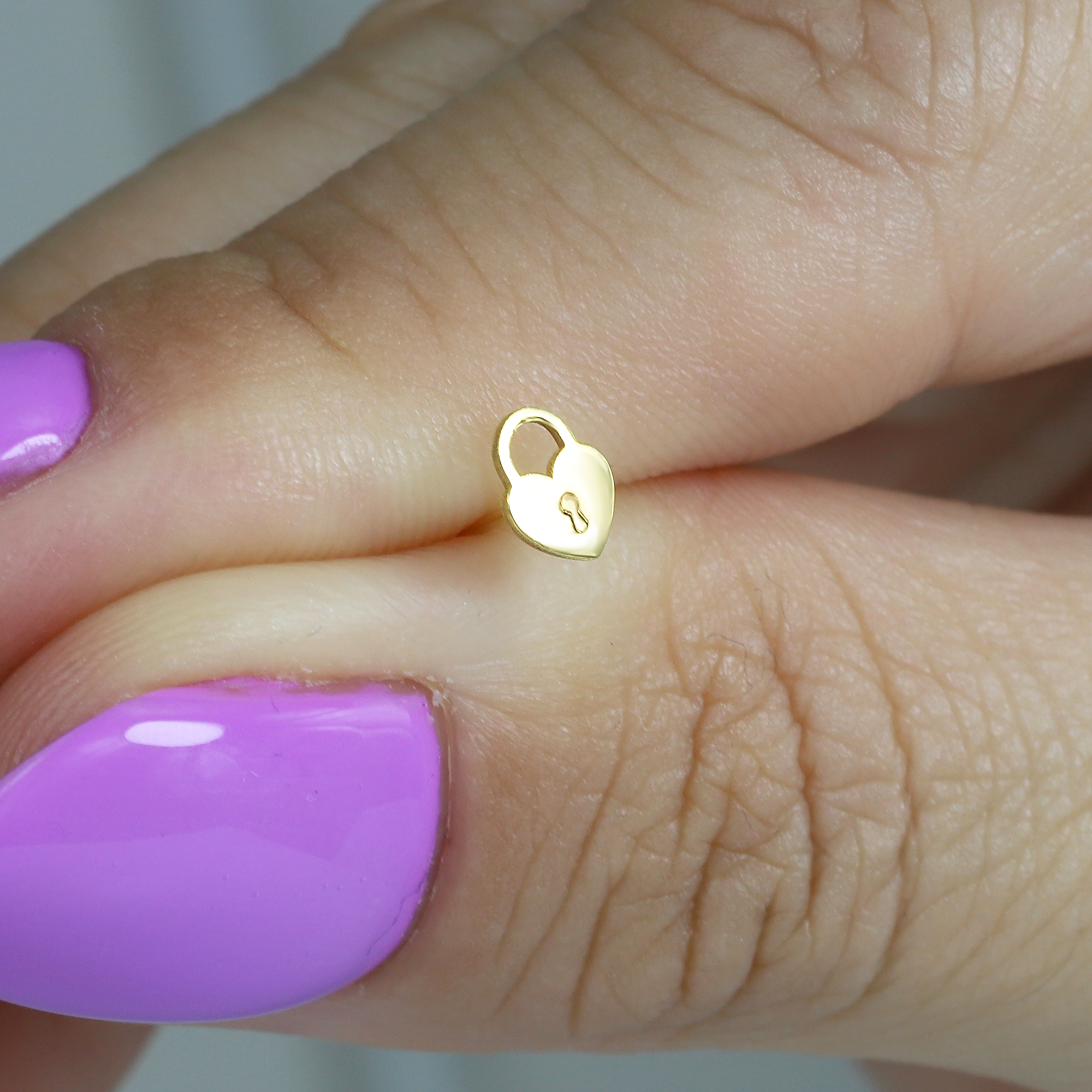 Heart Lock Flatback Ear Piercing 14K Gold