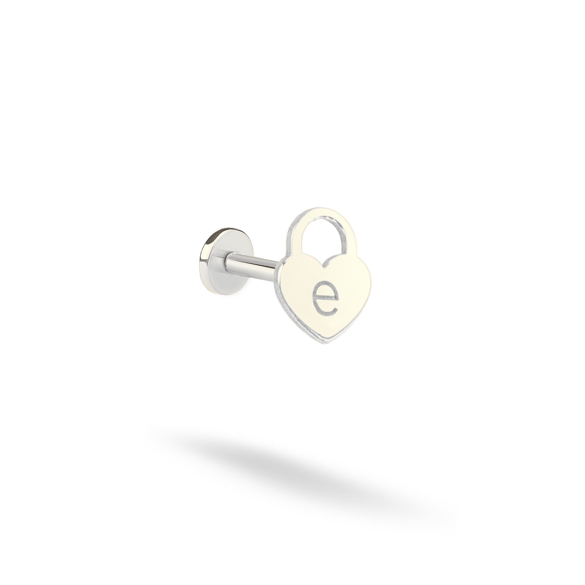 Heart Lock initial Flatback Ear Piercing 14K Gold