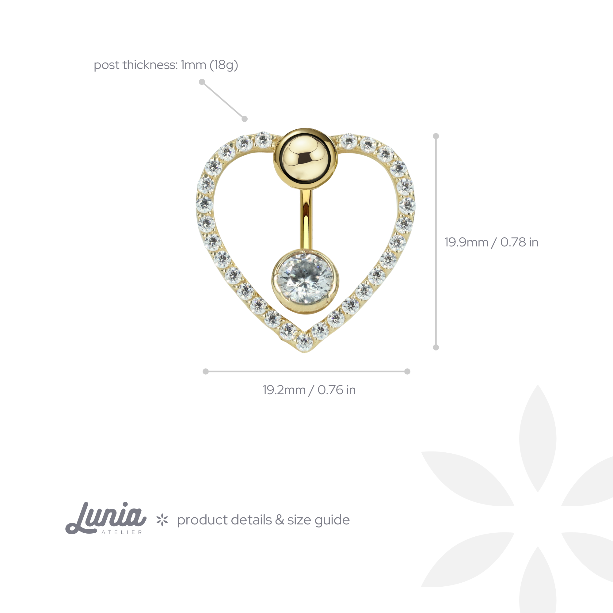 Heart Navel Belly Ring 14K Gold with CZ Stone