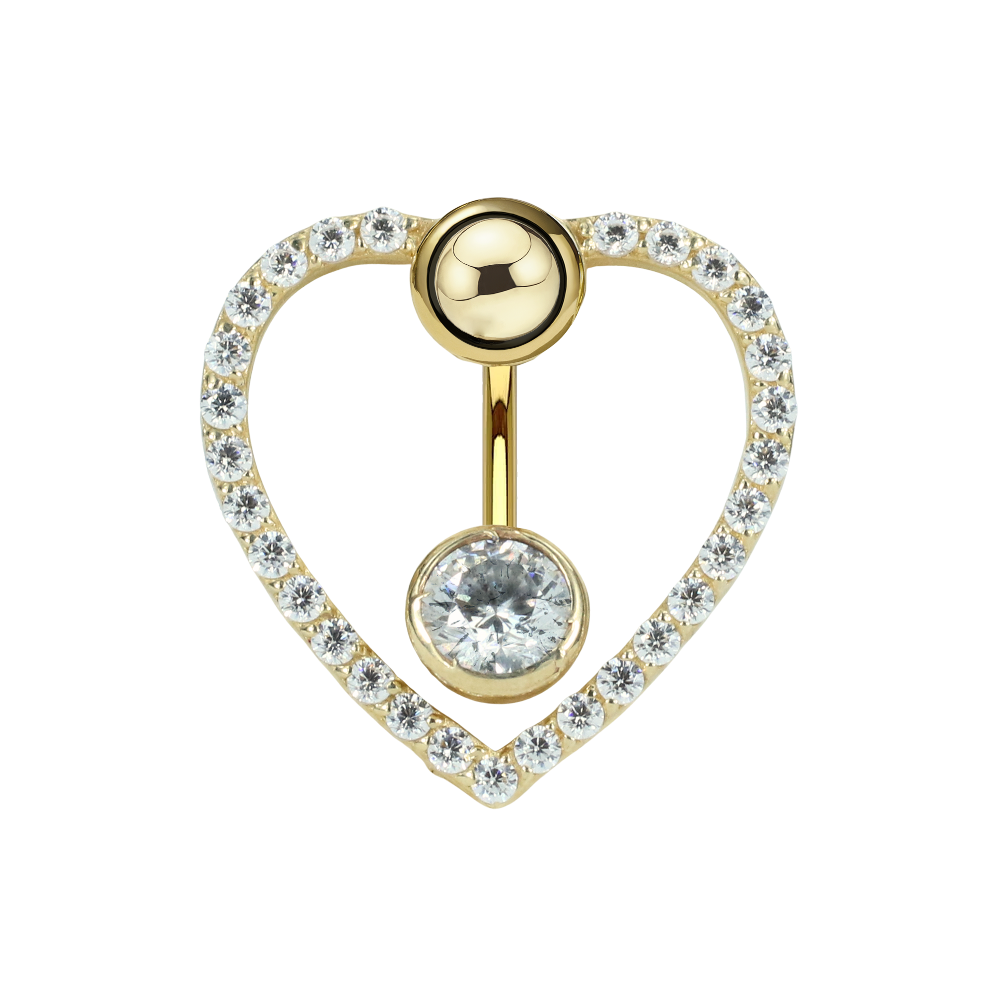 Heart Navel Belly Ring 14K Gold with CZ Stone