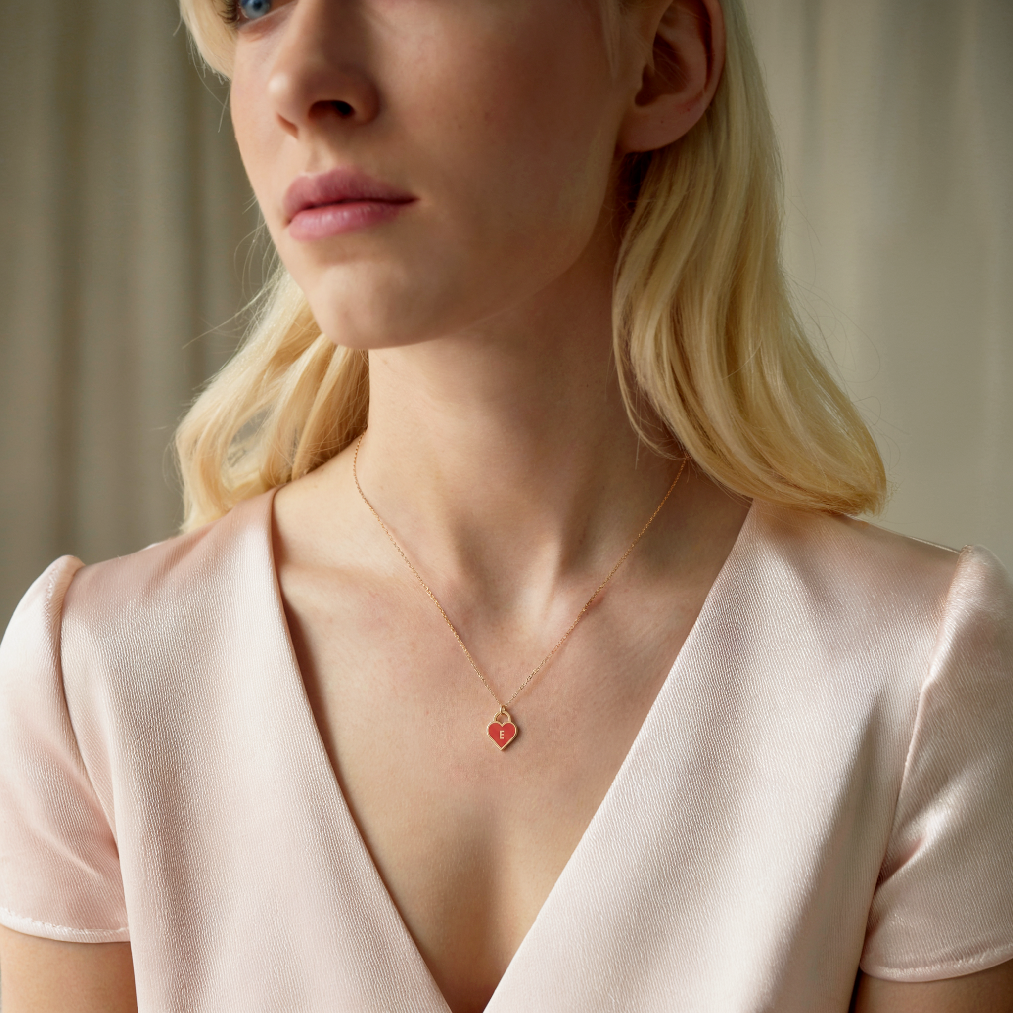 Heart Padlock Letter Personalized Custom Necklace 14K Gold / Silver with enameled lock and key detail