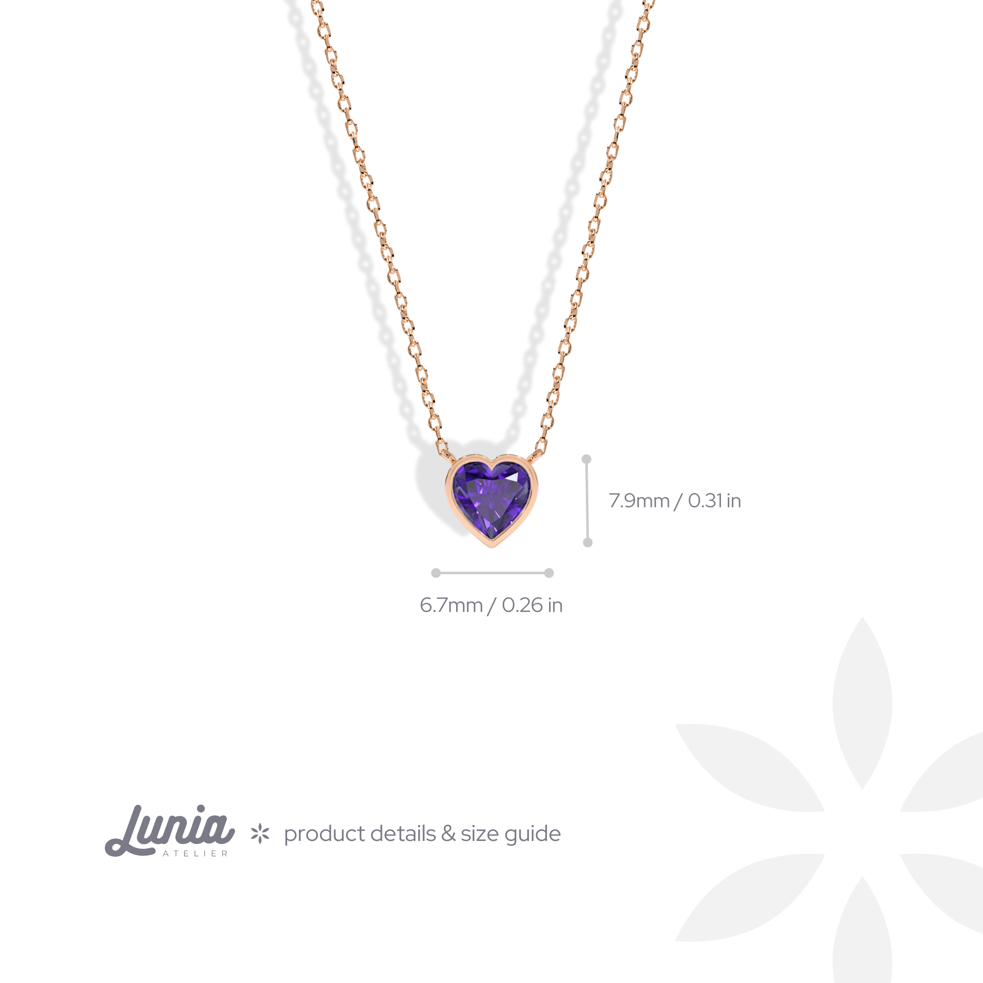 Heart Purple Stone Necklace 14K Gold