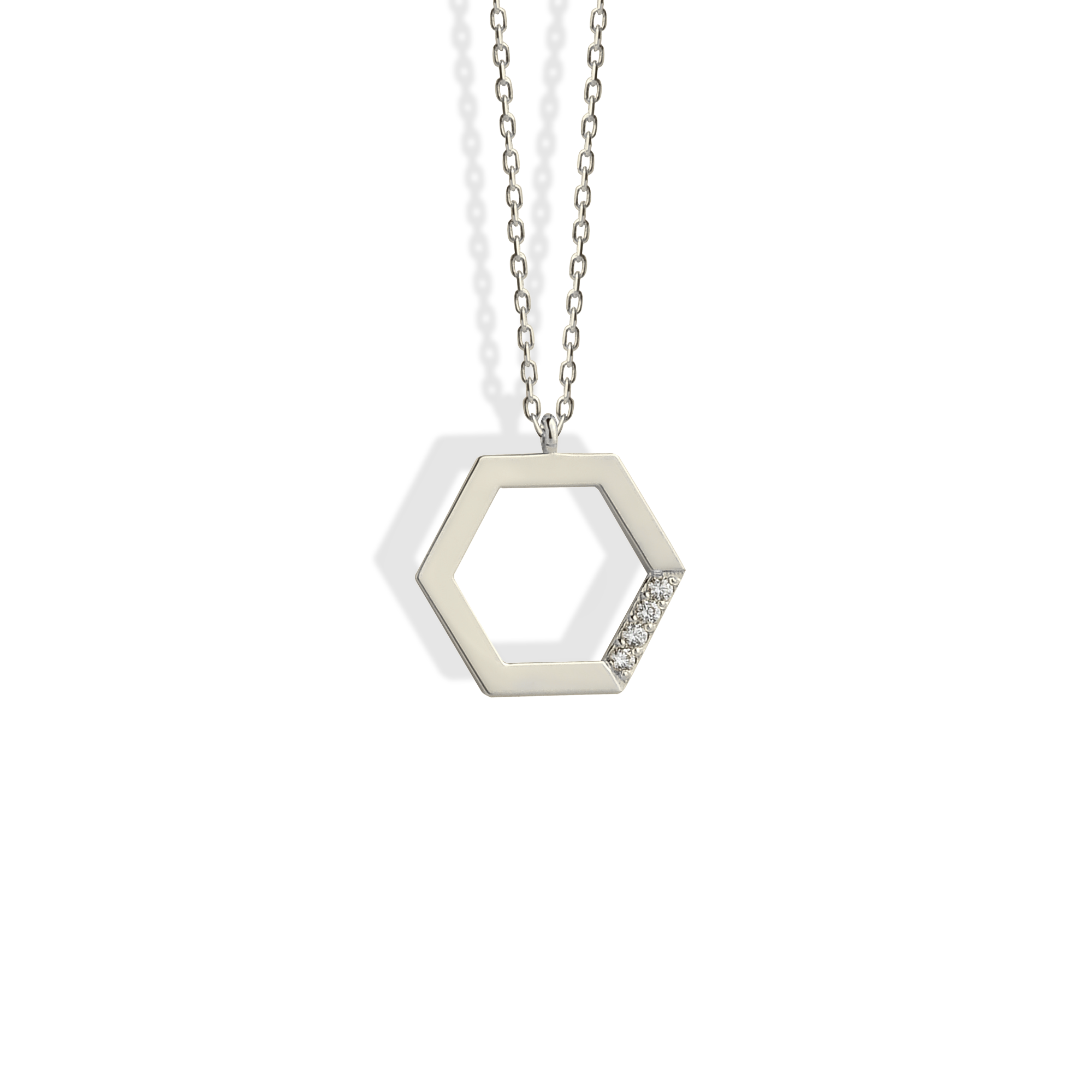 Hexagonal Stone Edge Diamond Necklace 14K Gold / Silver