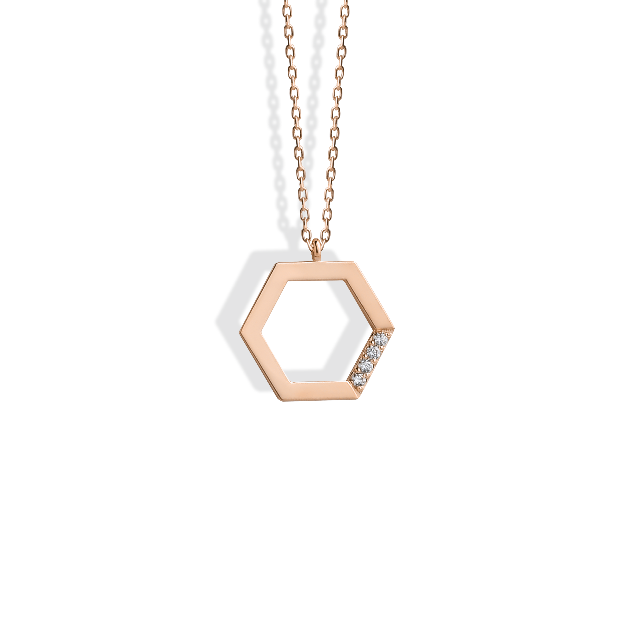 Hexagonal Stone Edge Diamond Necklace 14K Gold / Silver
