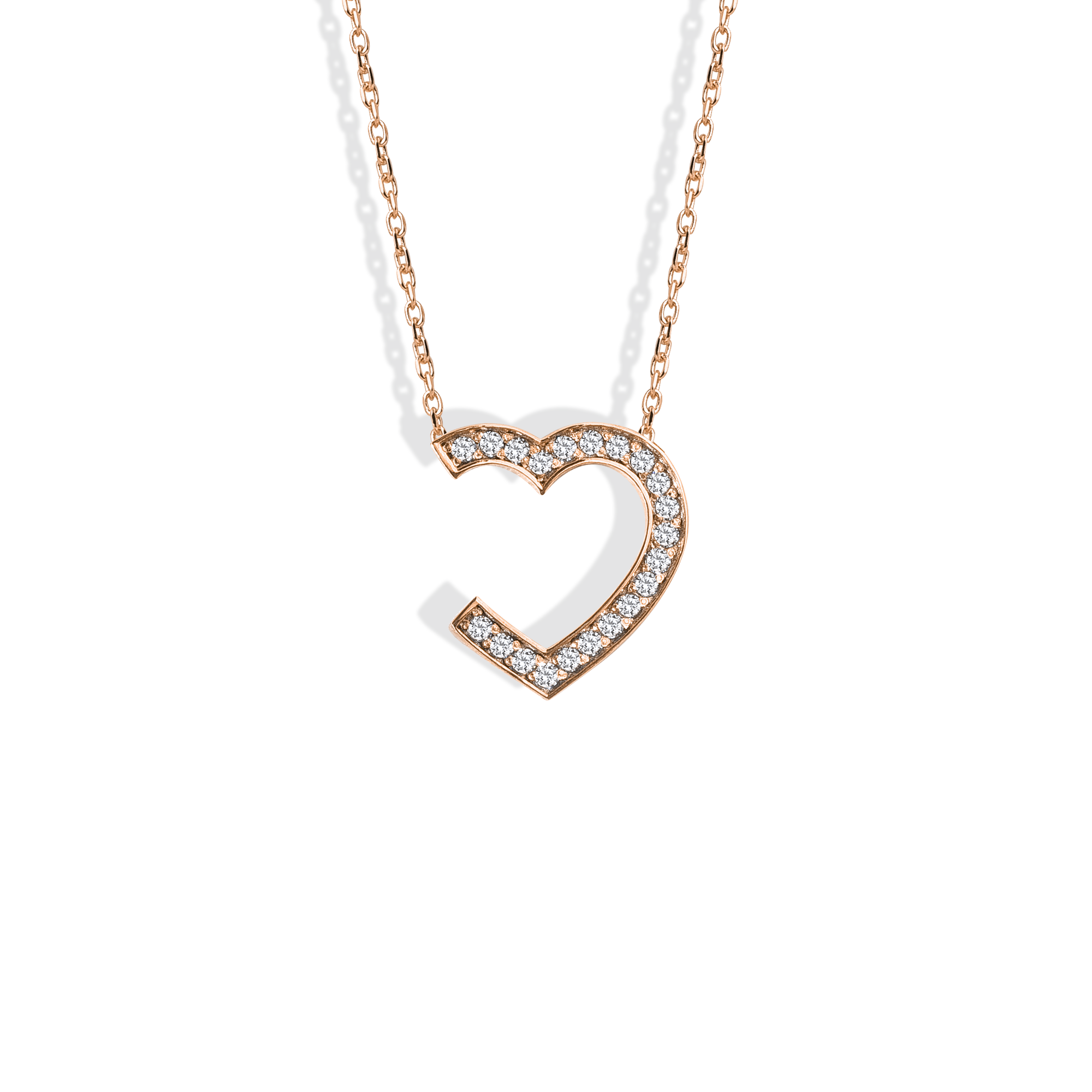 Hollow Stone Frame Heart Necklace 14K Gold / Silver
