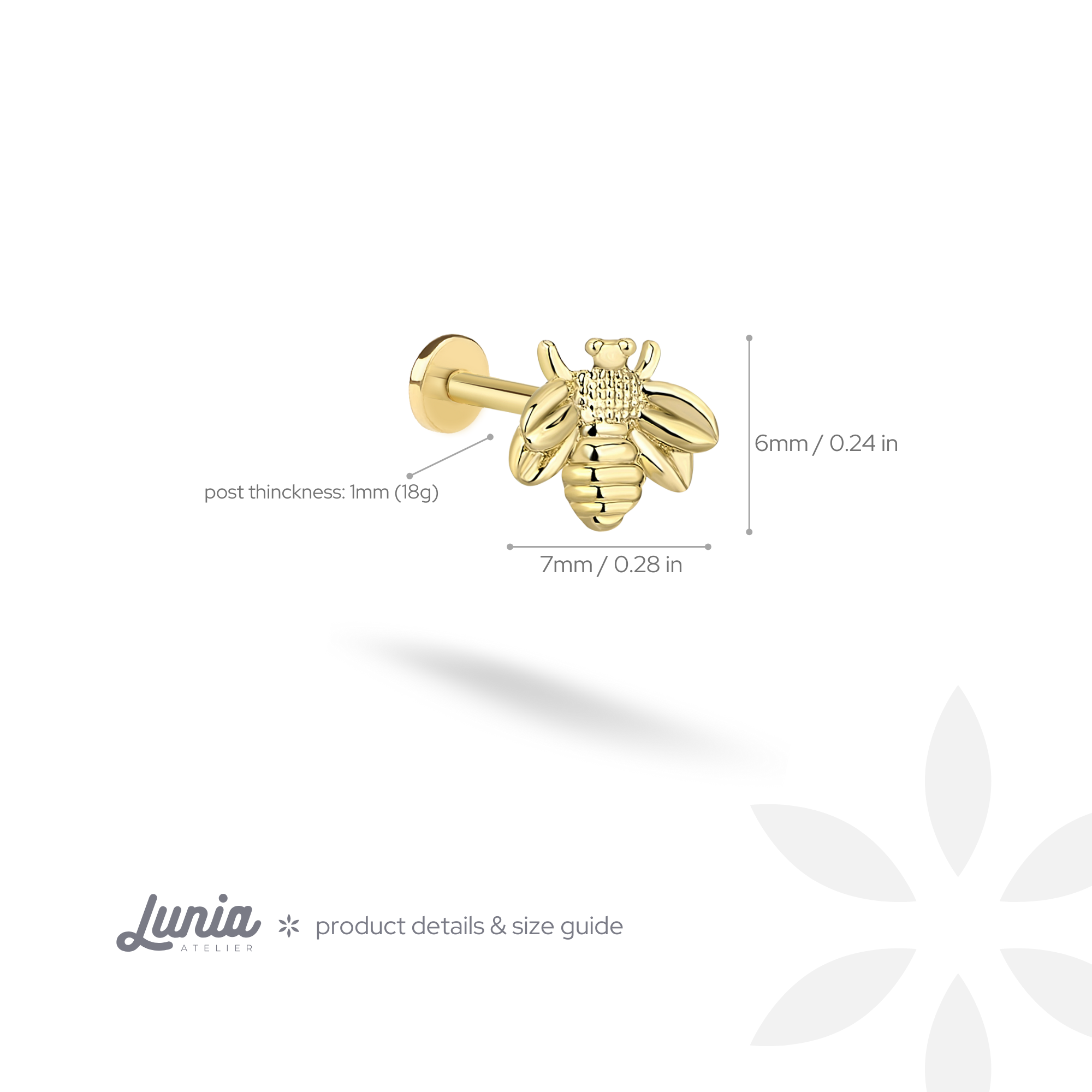 Honey Bee Flatback Ear Piercing 14K Gold