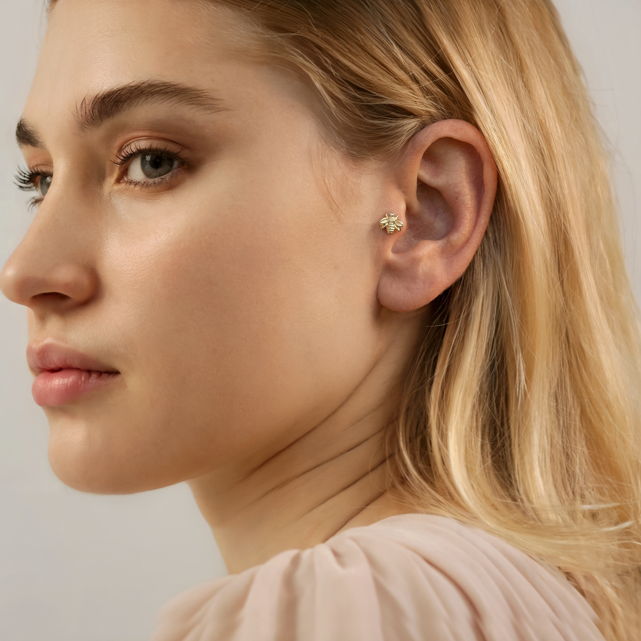 Honey Bee Flatback Ear Piercing 14K Gold