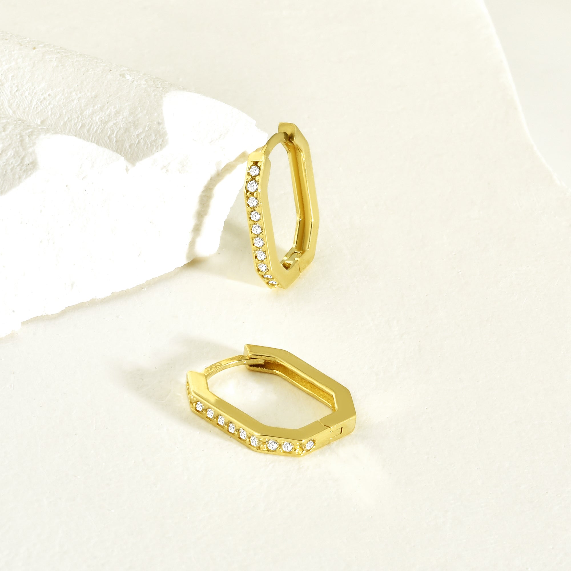Infinity Angled Diamond Hoops Earrings 14K Gold