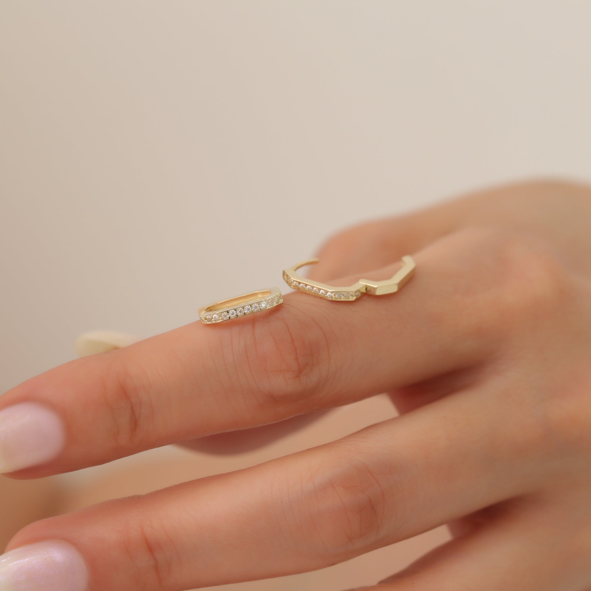 Infinity Angled Diamond Hoops Earrings 14K Gold