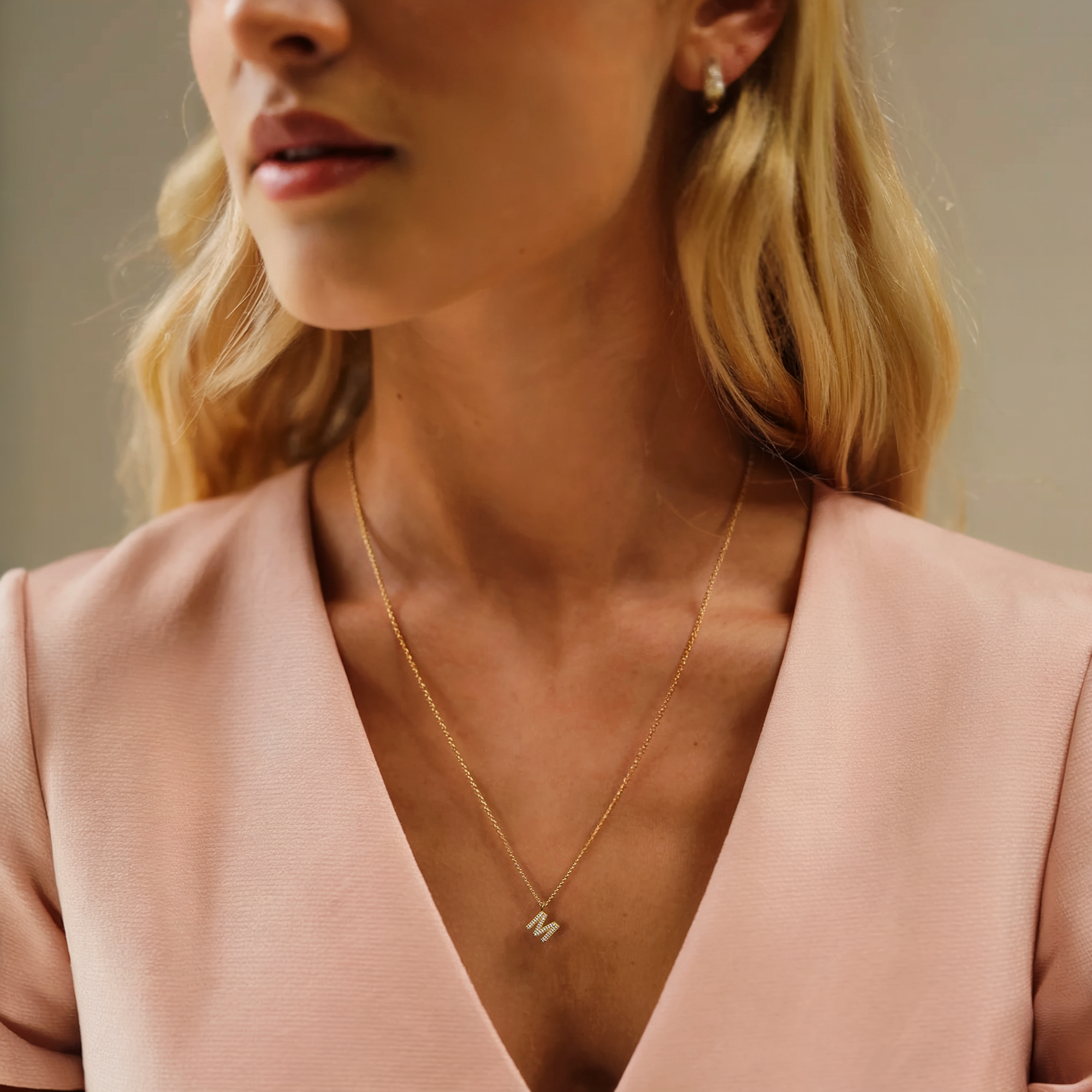 Initial Pendant Diamond Stone Custom Necklace 14K Gold