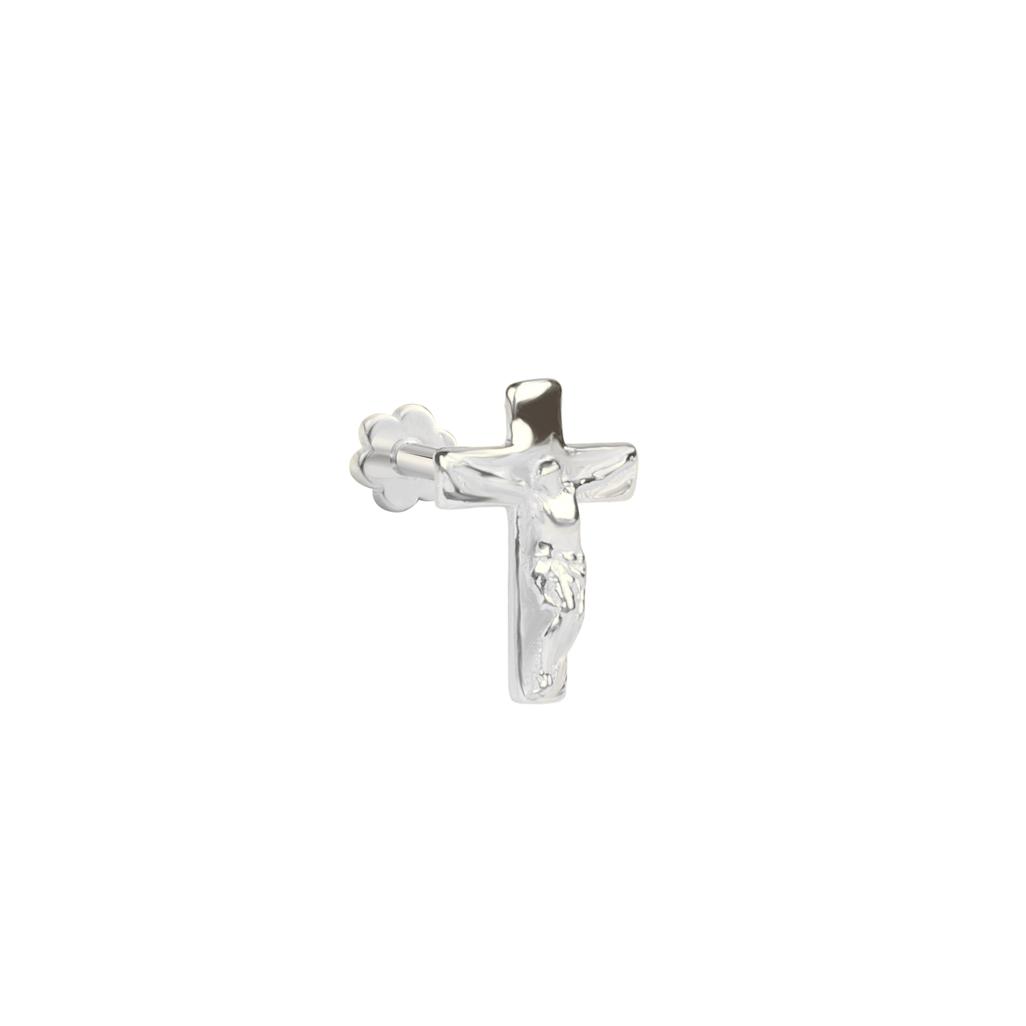 Jesus Holy Cross Flatback Ear Piercing 14K Gold