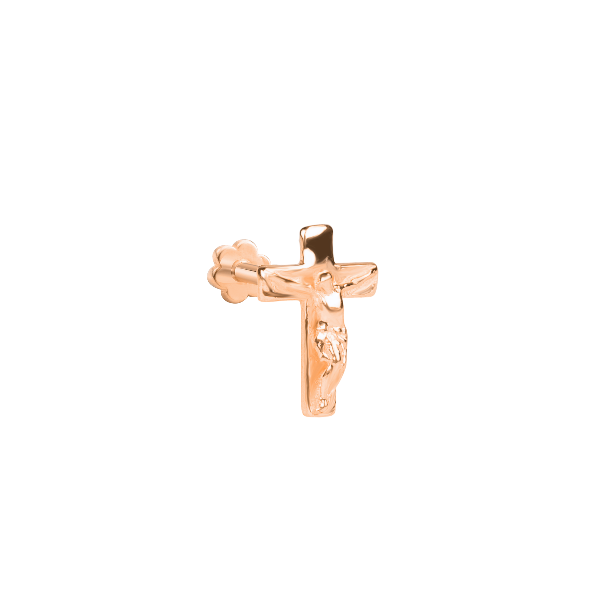 Jesus Holy Cross Flatback Ear Piercing 14K Gold