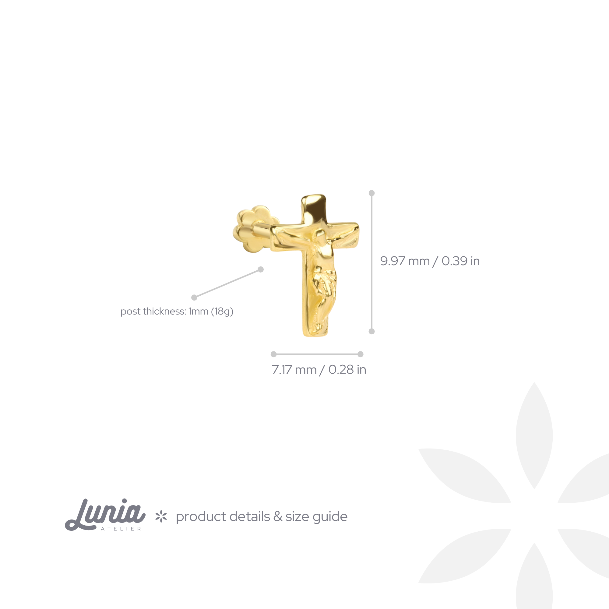 Jesus Holy Cross Flatback Ear Piercing 14K Gold