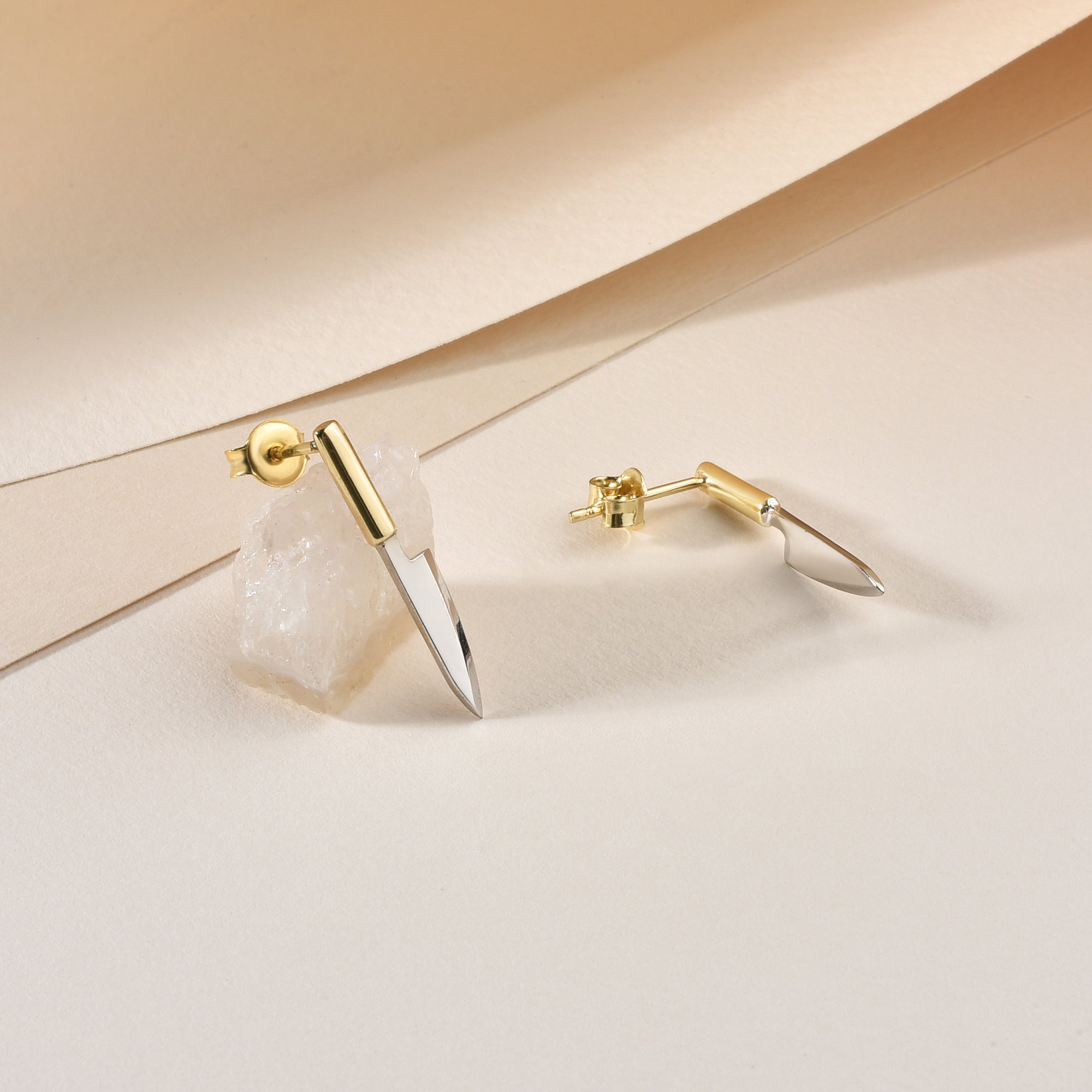 Knife Stud 14K Gold Earrings / Silver