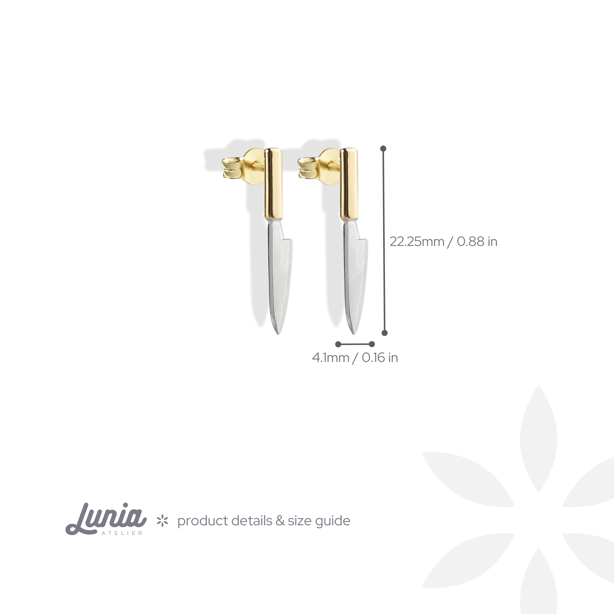 Knife Stud 14K Gold Earrings / Silver