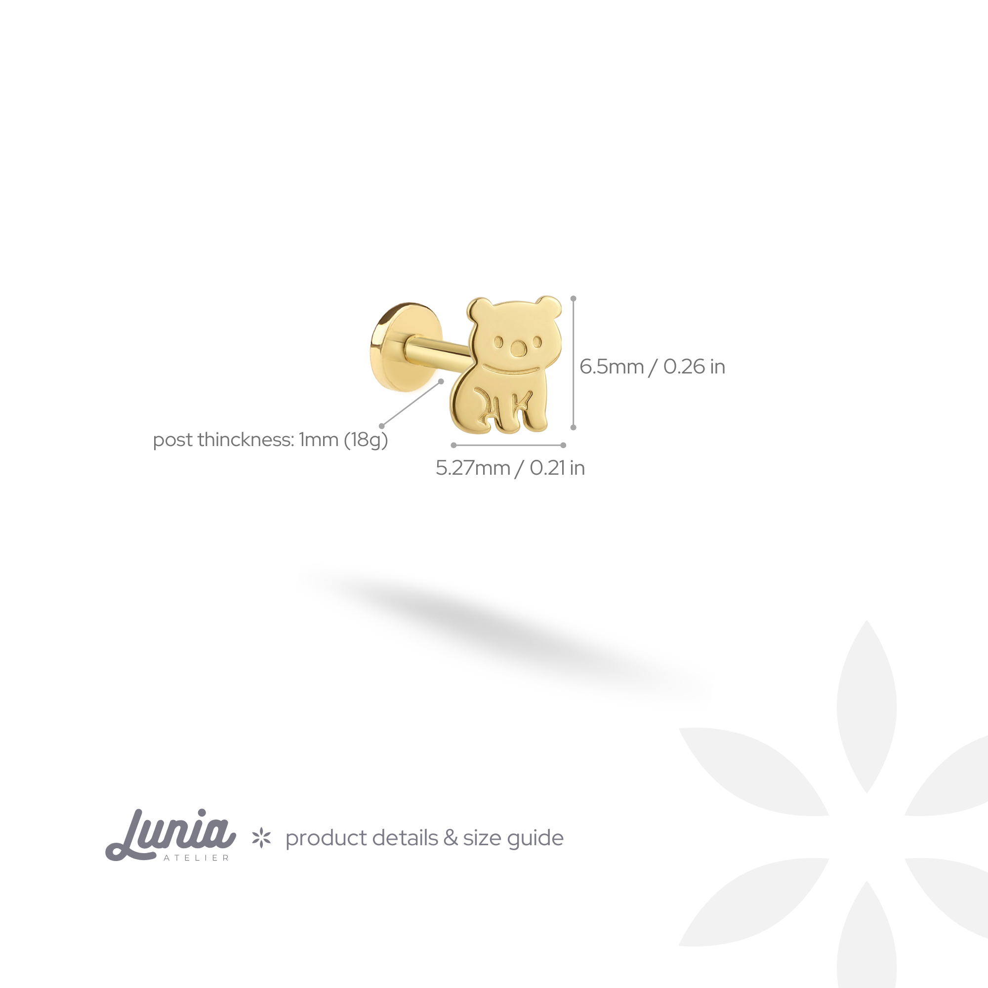 Koala Flatback Ear Piercing 14K Gold / Silver