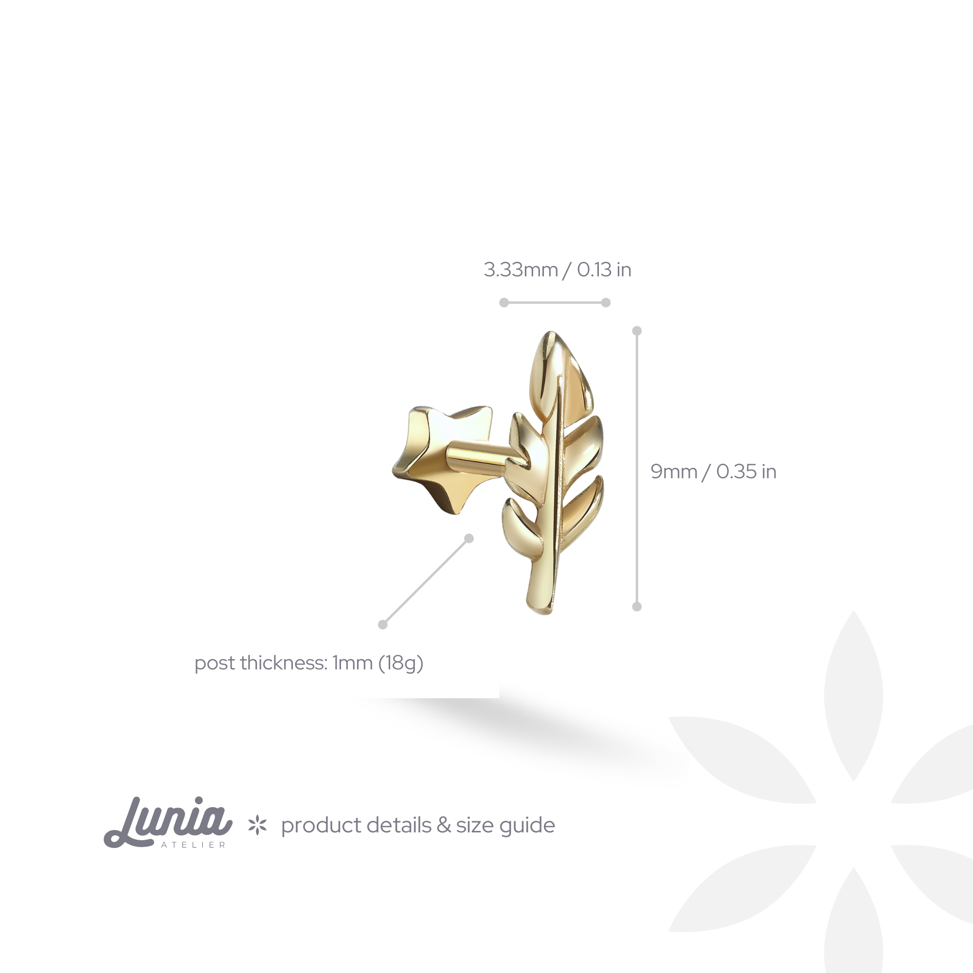 Leaf Branch Flatback Ear Piercing 14K Gold