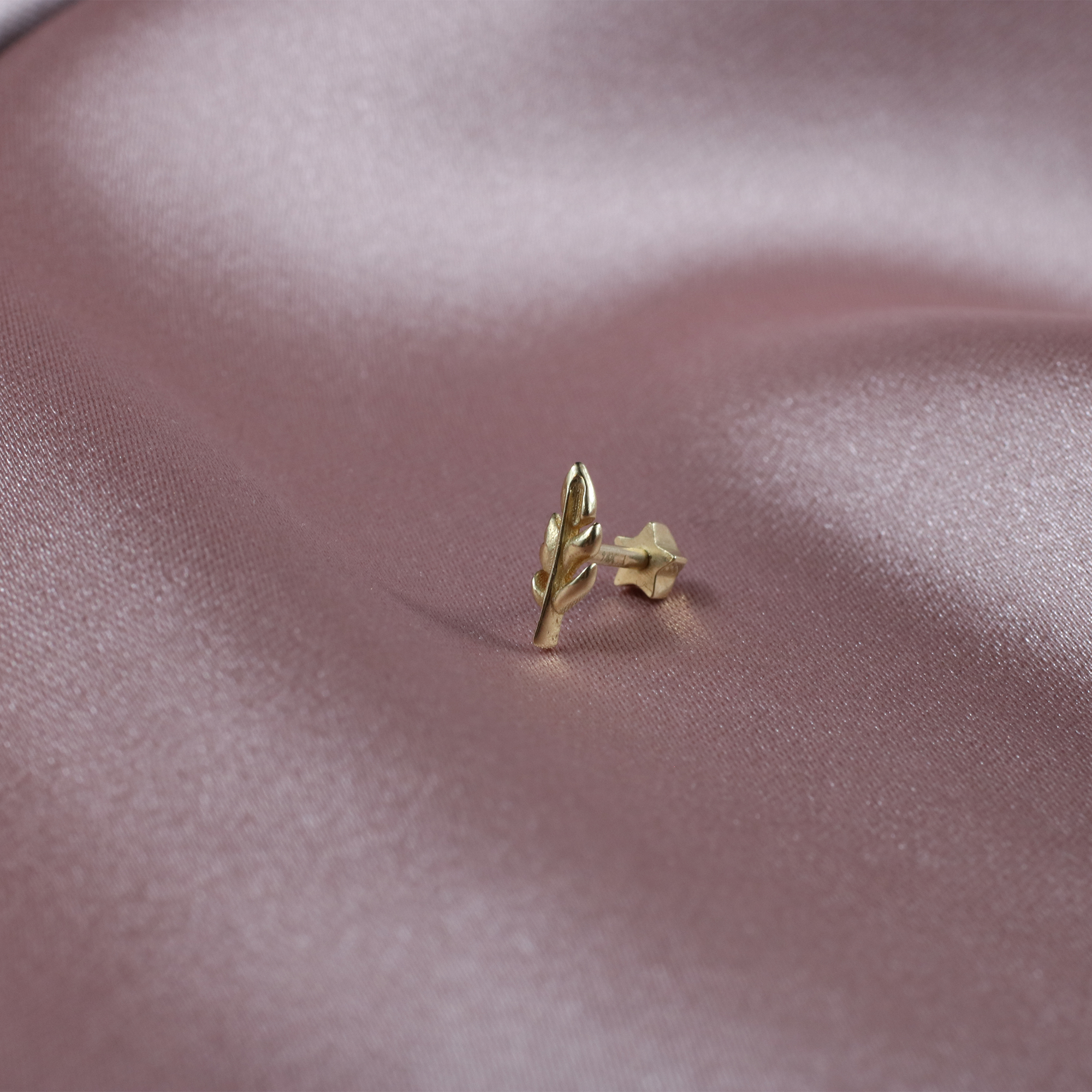 Leaf Branch Flatback Ear Piercing 14K Gold