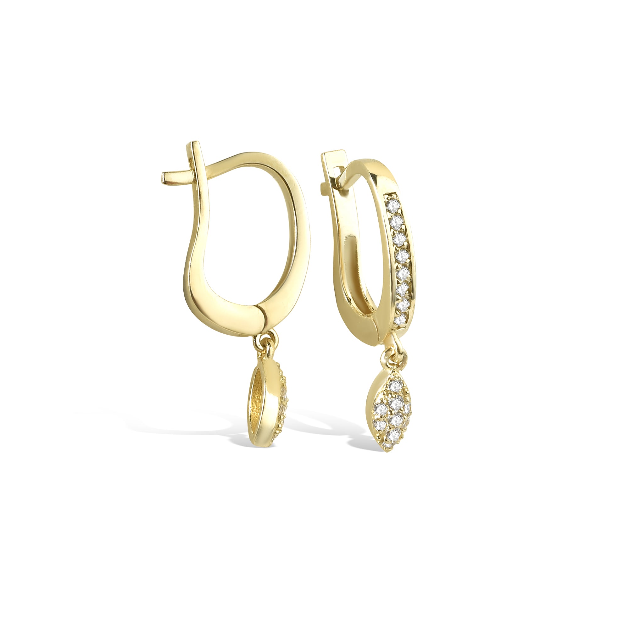 Leaf Hinged Dangle Diamond Hoops Earrings 14K Gold